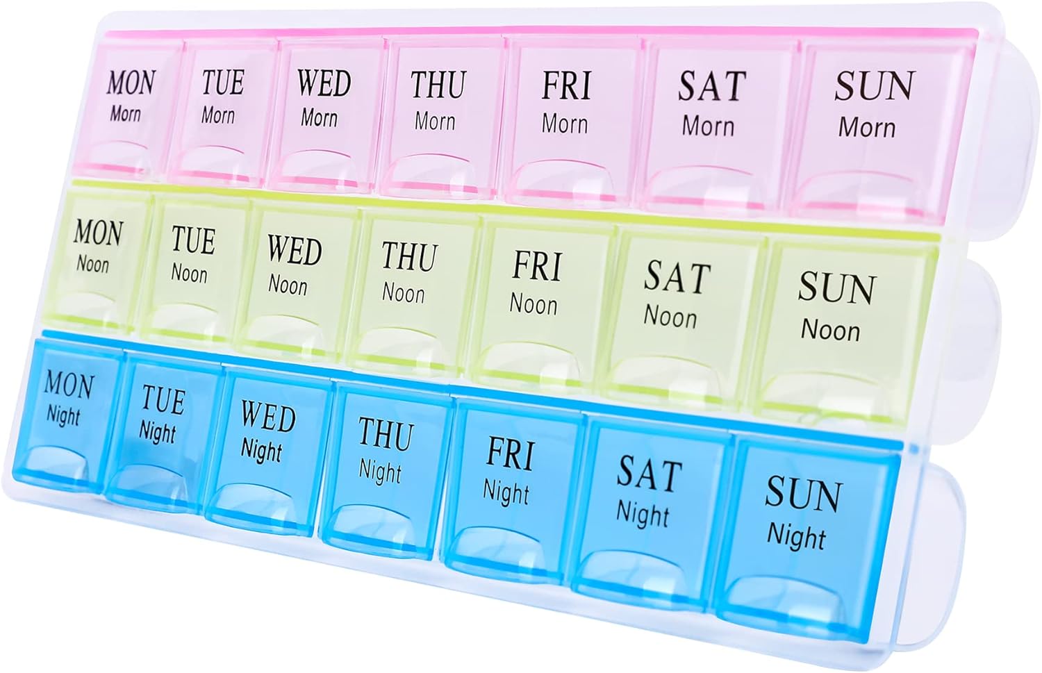 7 Day Pill Organizer 3 Compartments AM PM Evening 21 Slot Weekly Medication Storage Box - Image 1