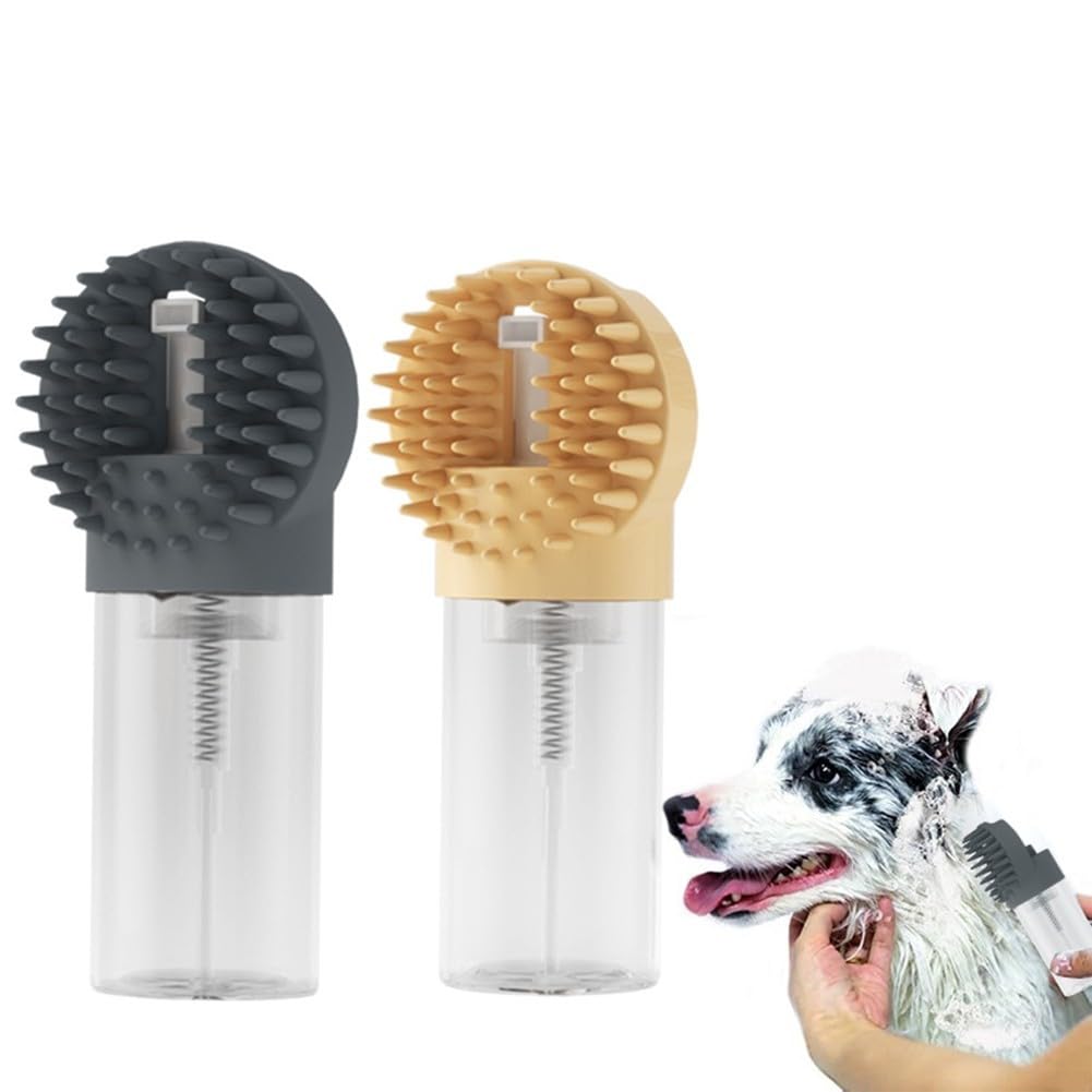 2-in-1 Silicone Pet Bath Brush with Shampoo Dispenser - Grey - Massage Grooming Tool for Dogs and Cats - Perfect for Bath Time Care - Image 3