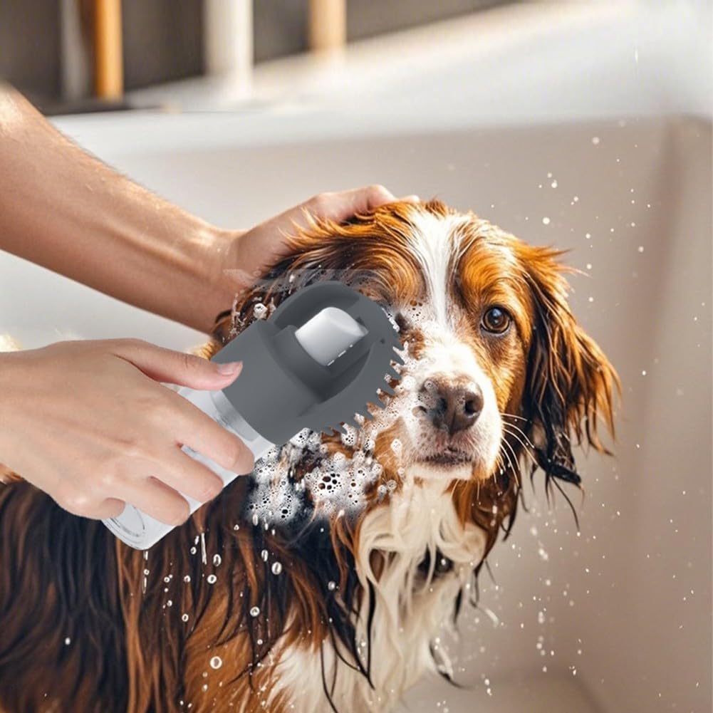 2-in-1 Silicone Pet Bath Brush with Shampoo Dispenser - Grey - Massage Grooming Tool for Dogs and Cats - Perfect for Bath Time Care - Image 4