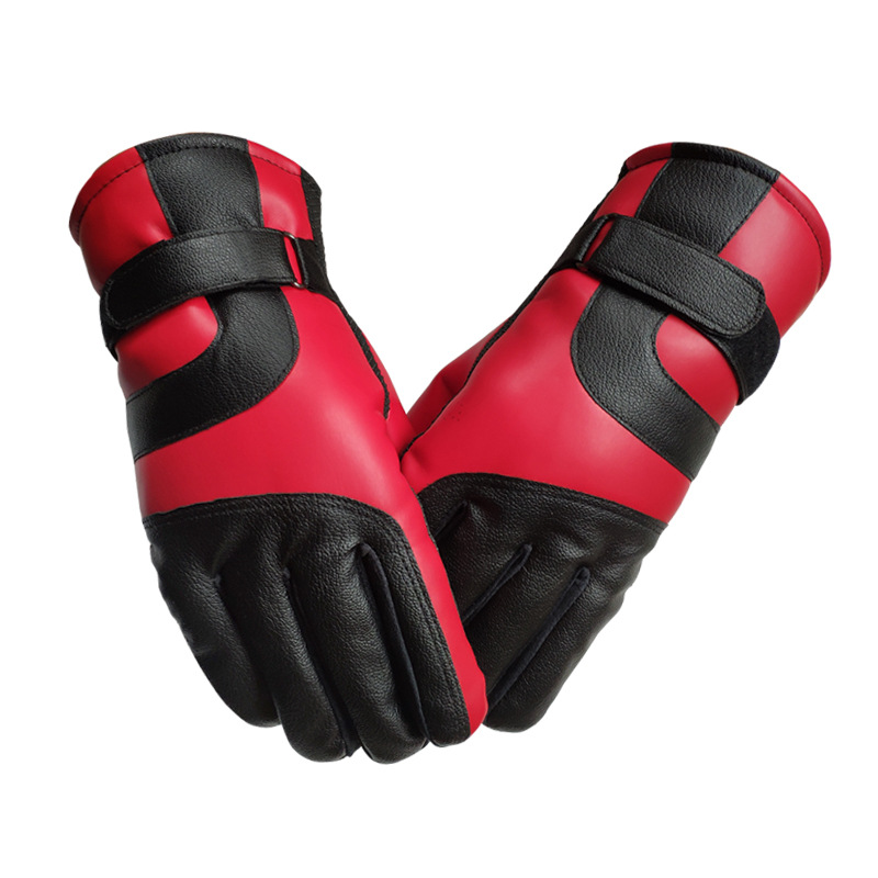 Men's Red Winter Gloves Thick Fleece Warmth for Outdoor Cycling Skiing - Image 1