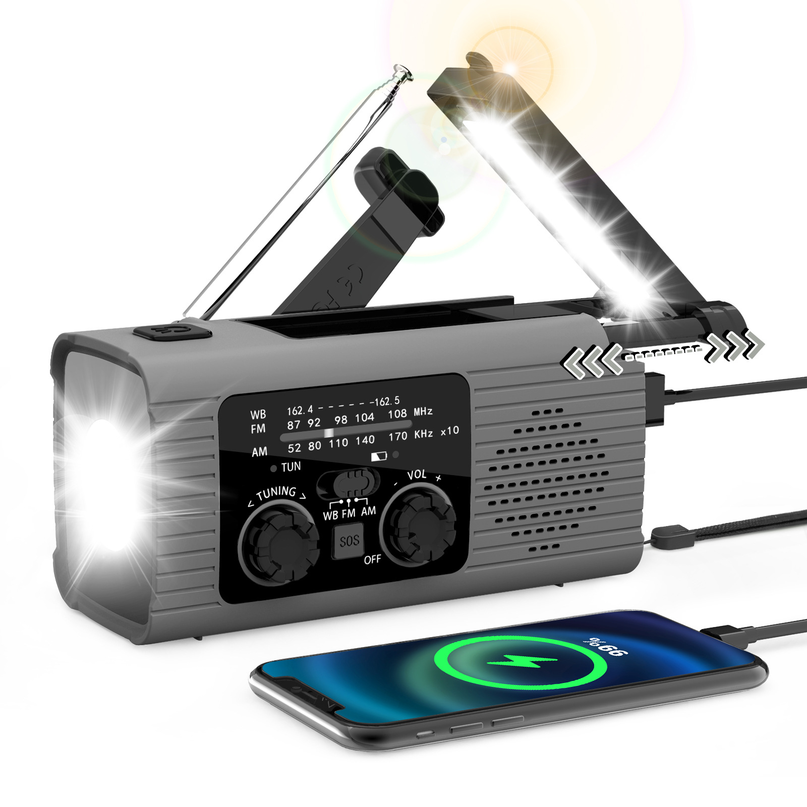 Multi-Colour Solar & Hand Crank Portable Radio 4000mAh Rechargeable Battery Operated Emergency Radio for Indoor Outdoor Use - Image 1