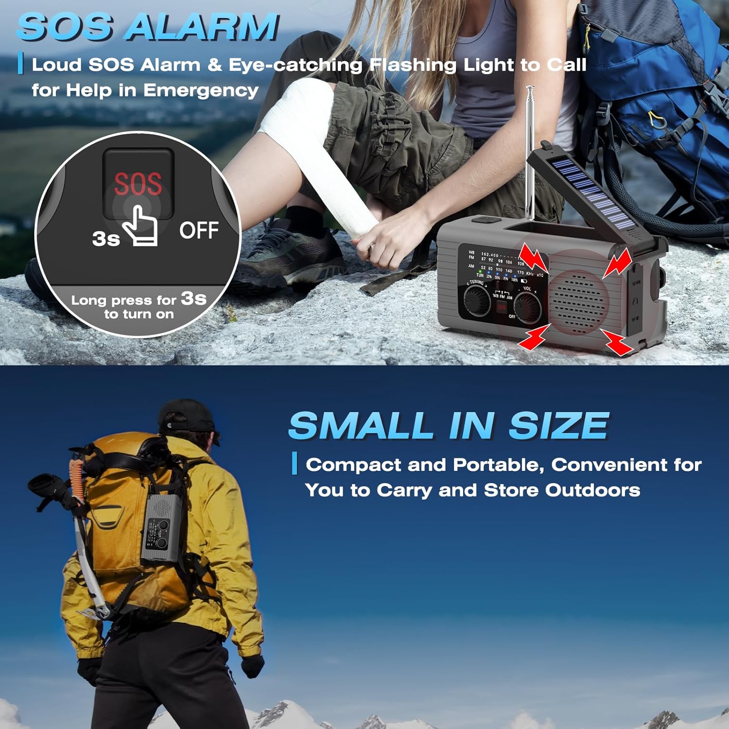 Multi-Colour Solar & Hand Crank Portable Radio 4000mAh Rechargeable Battery Operated Emergency Radio for Indoor Outdoor Use - Image 6
