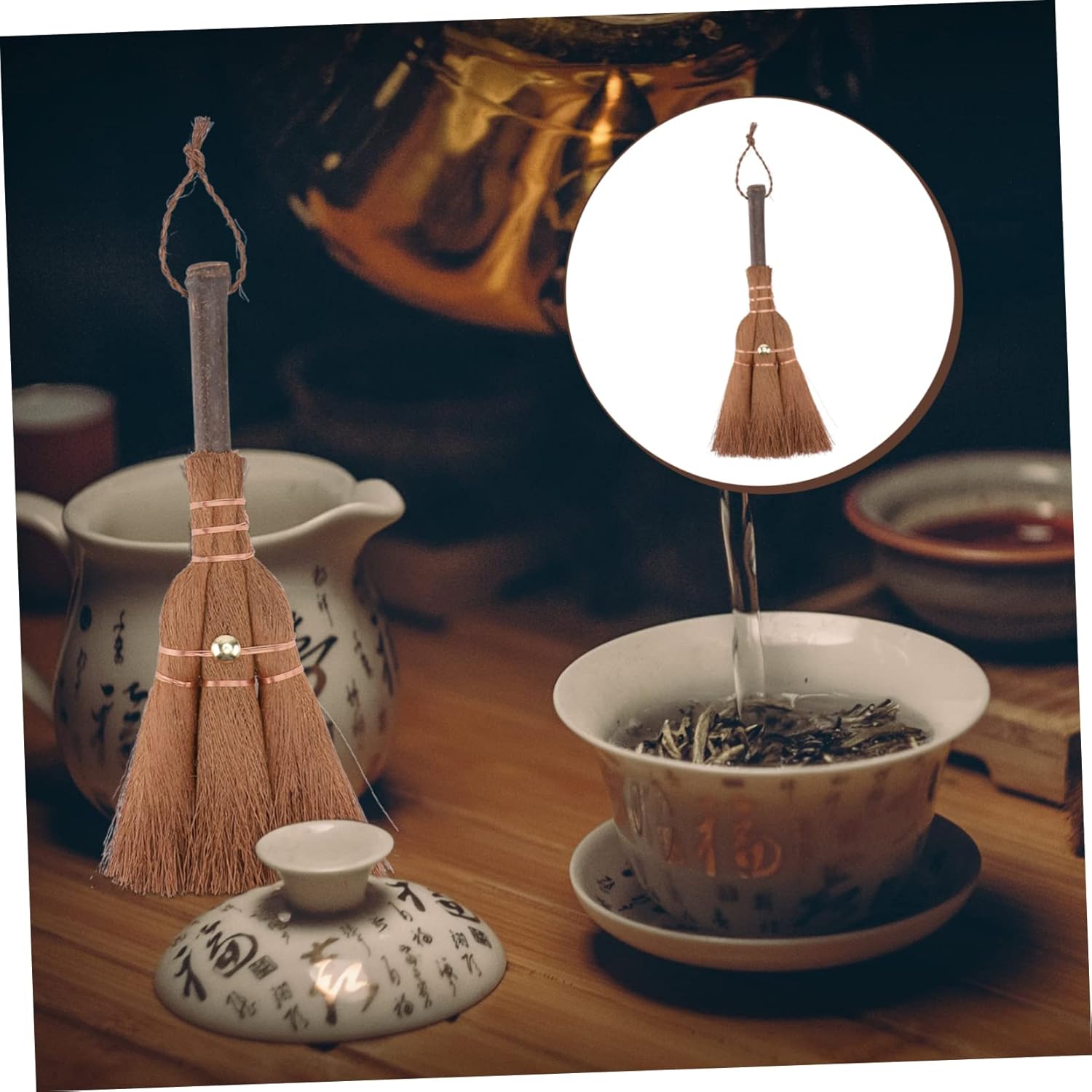 Mini Broom Brown Lightweight Durable Hanging Eye for Kitchen Camping 1 Piece - Image 3