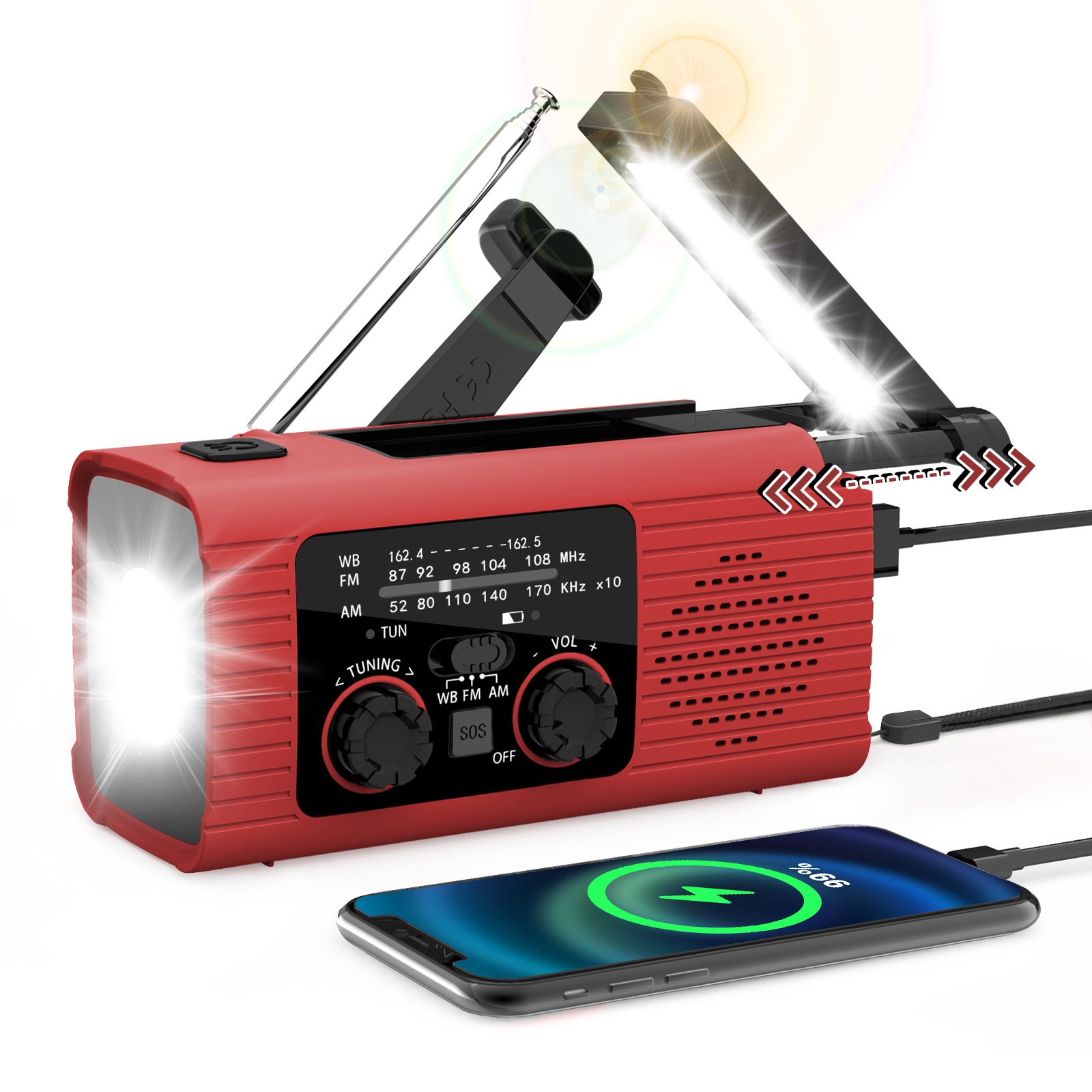 Multicolour 4000mAh Solar Hand Crank Portable Radio Rechargeable Battery Powered Emergency Indoor Outdoor Use - Image 1