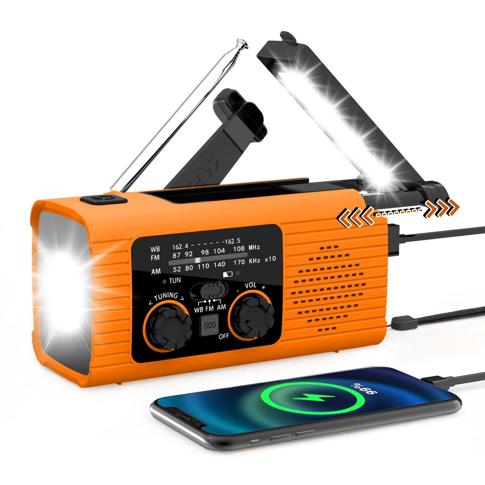 Multi-Colour Solar & Hand Crank 4000mAh Portable Radio Rechargeable Battery Operated Emergency Indoor Outdoor Use - Image 1