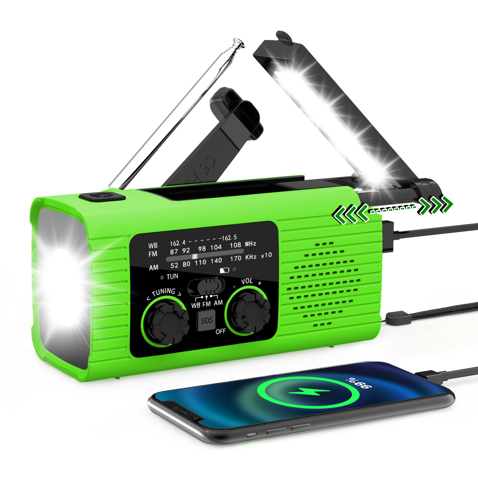 Multi-Colour 4000mAh Solar & Hand Crank Emergency Radio Portable Rechargeable Battery Operated for Indoor Outdoor Use - Image 1