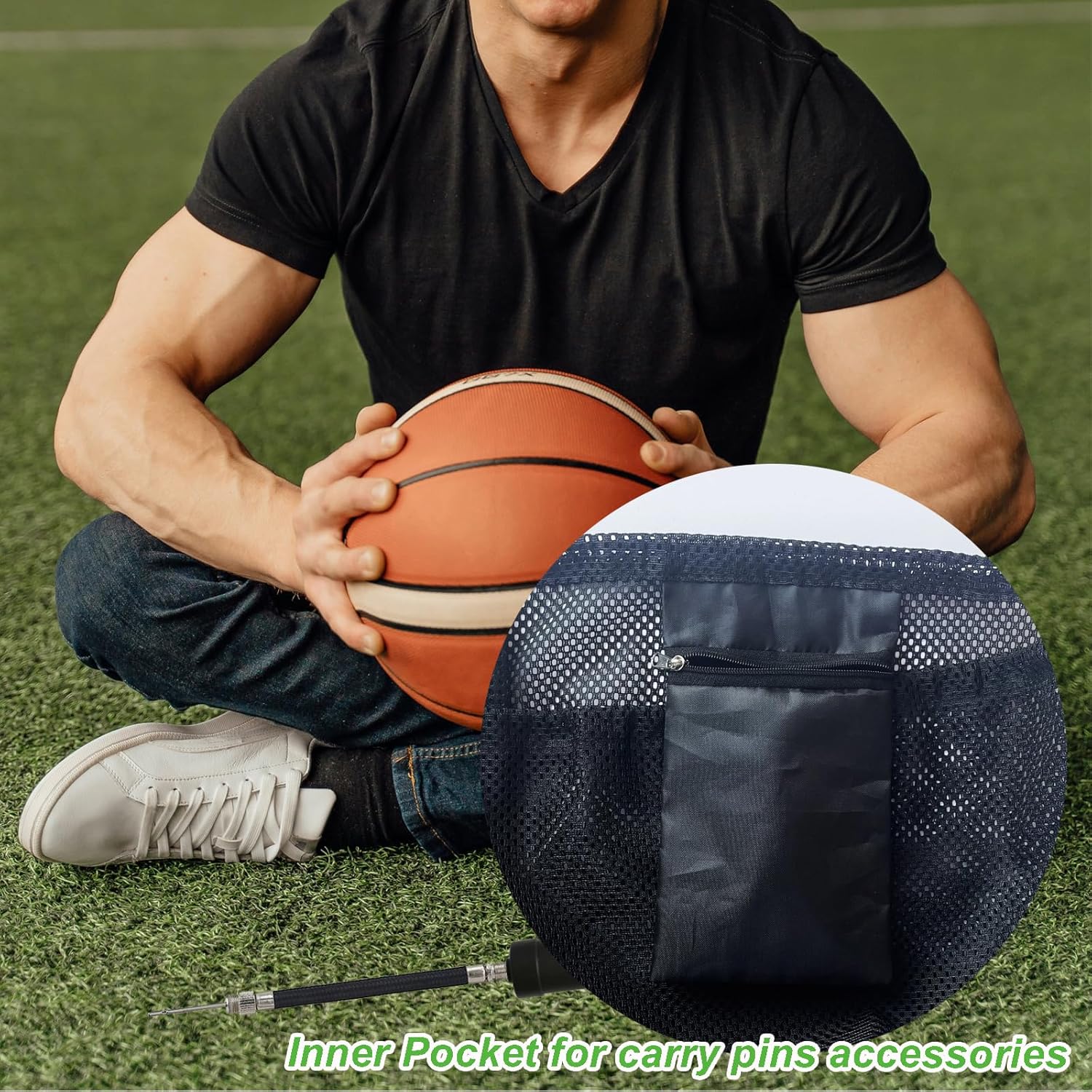 Black Crossbody Sports Ball Bag with Drawstring for Basketball Volleyball Football - Image 3