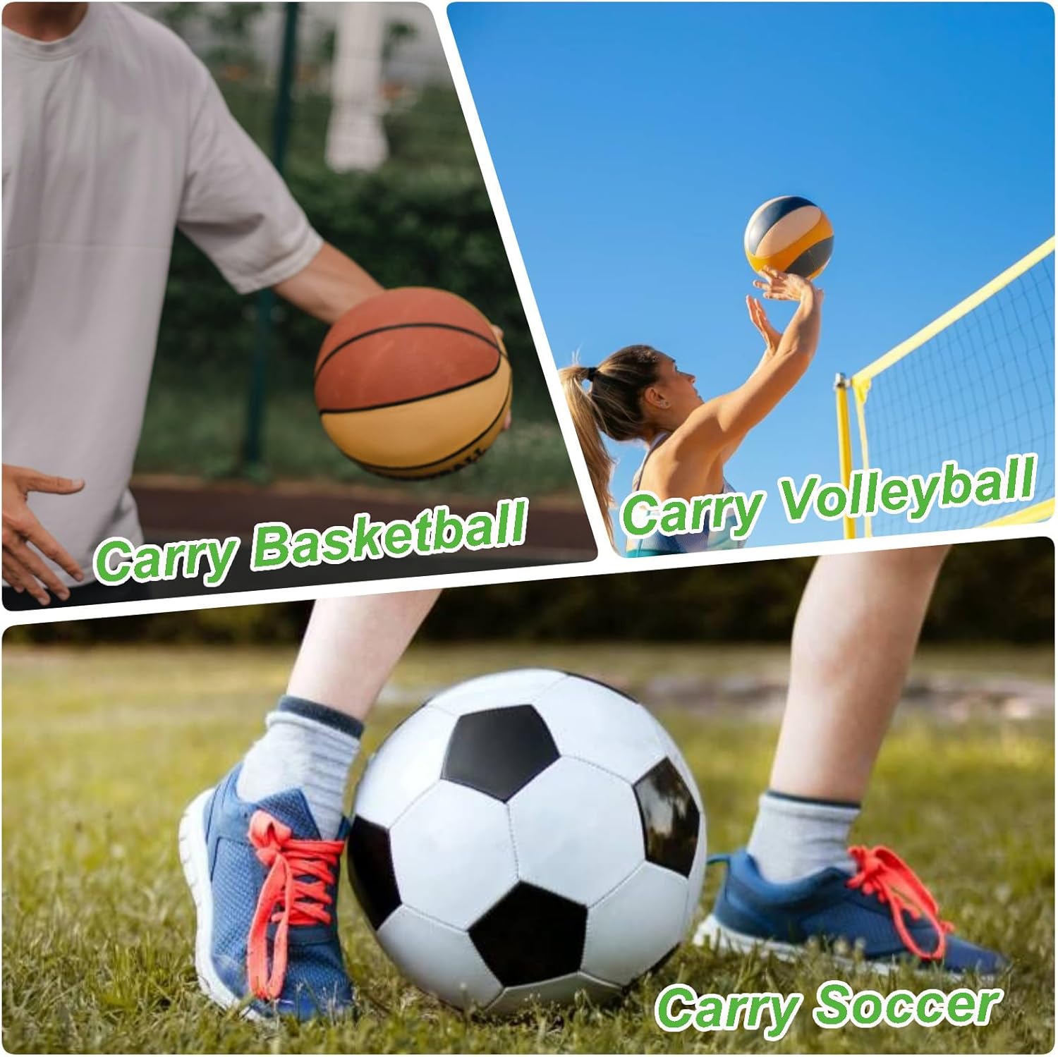 Black Crossbody Sports Ball Bag with Drawstring for Basketball Volleyball Football - Image 7