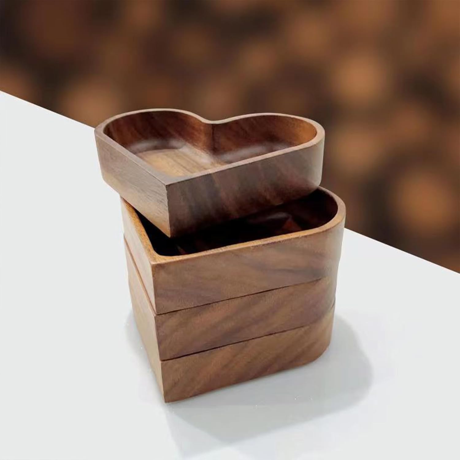 4-Piece Heart-Shaped Wooden Bowl Set Snack Fruit Dried Food Nut Candy Storage Decorative Display Bowls - Image 7