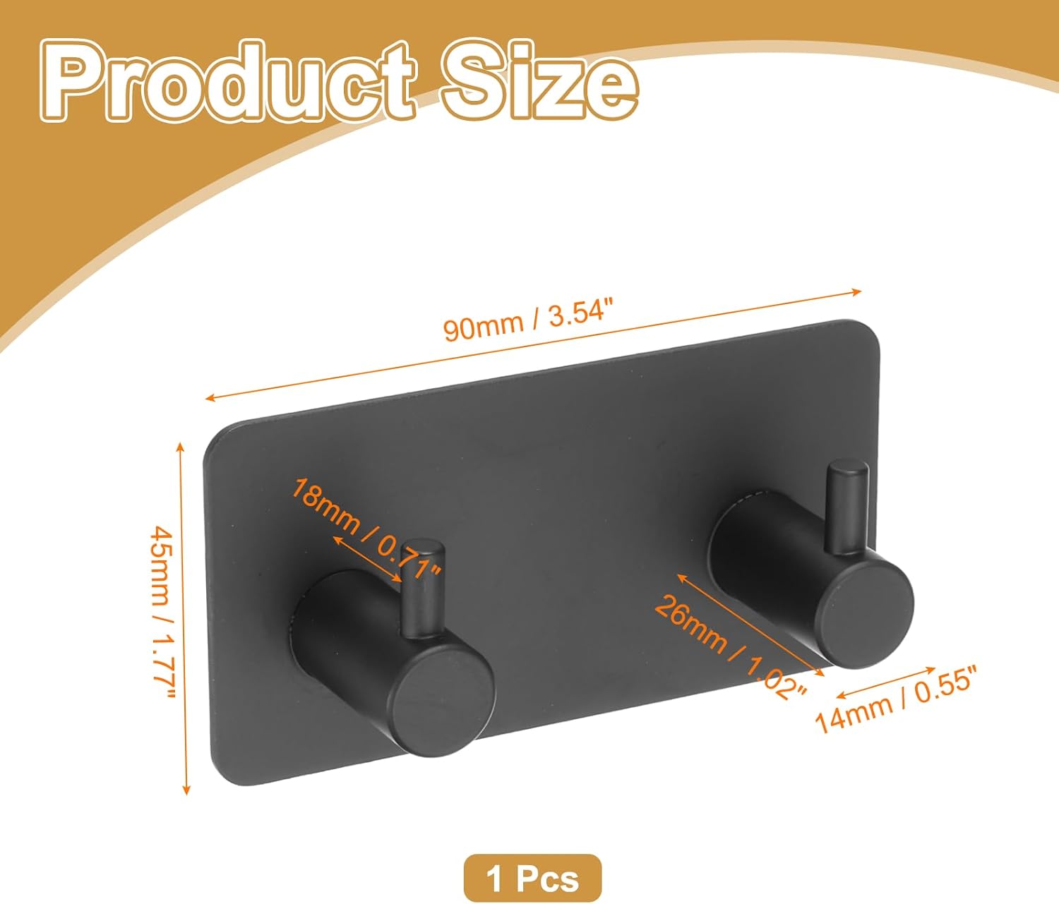 2 Pack Self Adhesive Stainless Steel Towel Hooks 304 Rust Proof Waterproof Black - Image 2