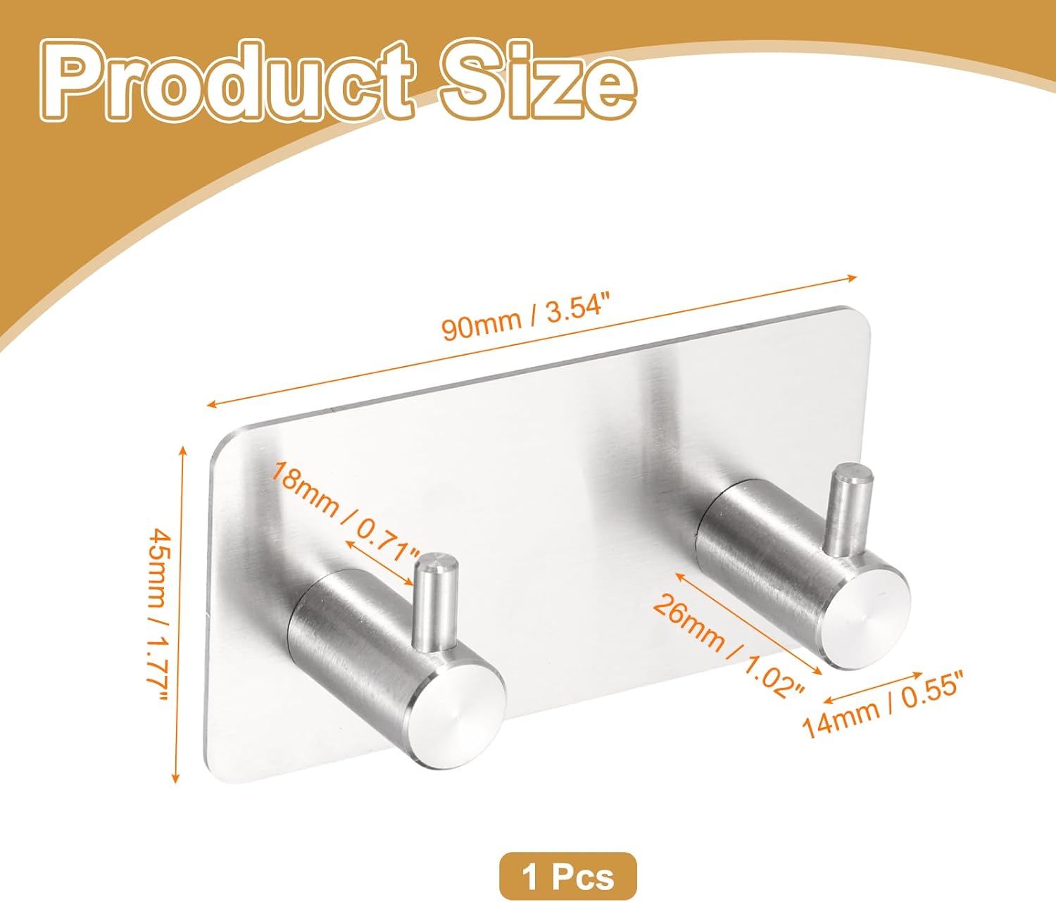 2 Pack Self-Adhesive Towel Hooks Stainless Steel 304 Rustproof Waterproof Silver Wall Mounted Bathroom Kitchen Accessories - Image 2