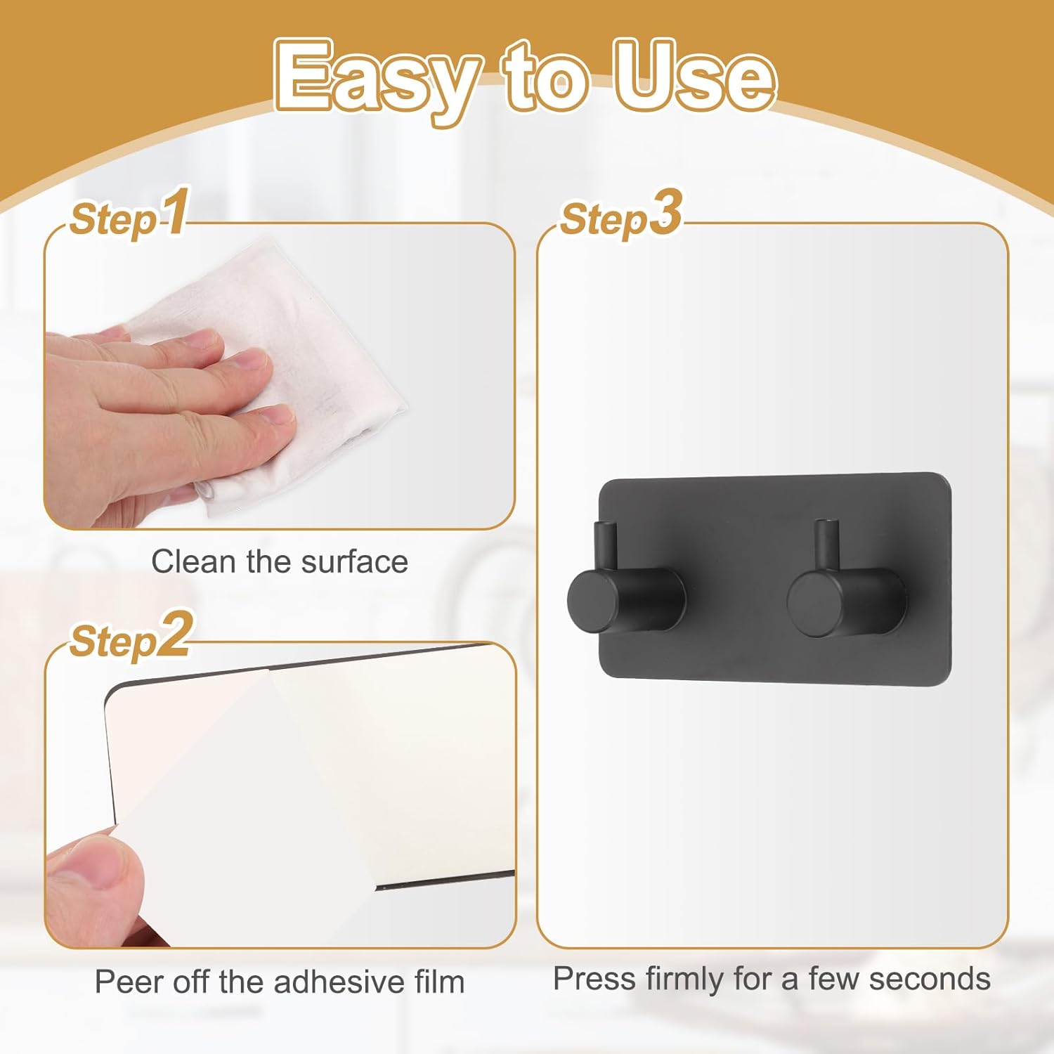2 Pack Self-Adhesive Towel Hooks Stainless Steel 304 Rustproof Waterproof Silver Wall Mounted Bathroom Kitchen Accessories - Image 4