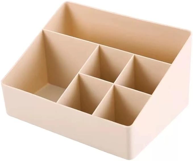 Apricot Cosmetic Storage Box with 6 Compartments - Skincare Organizer and Jewelry Holder - Image 1