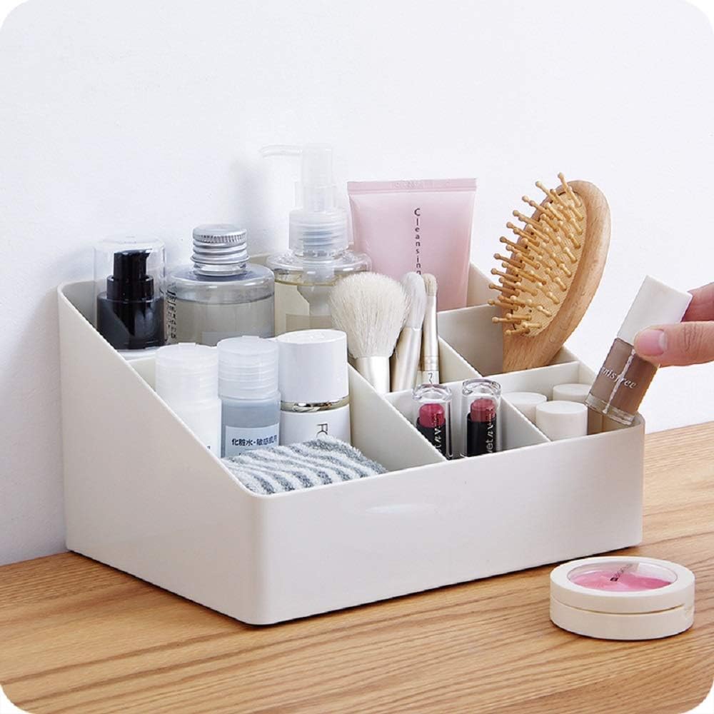 Gray Blue Cosmetic Storage Box 6 Compartments Organizer for Skincare and Jewelry - Image 4