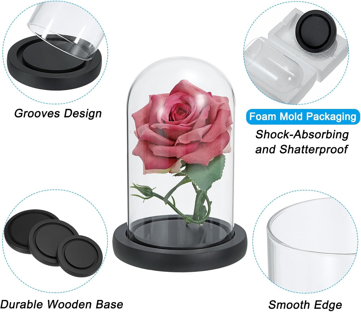 Glass Dome with Black Wooden Base - Clock Shaped Display Case - Home Decor - Desk Ornament - Christmas Decoration for Indoor Use - Image 3