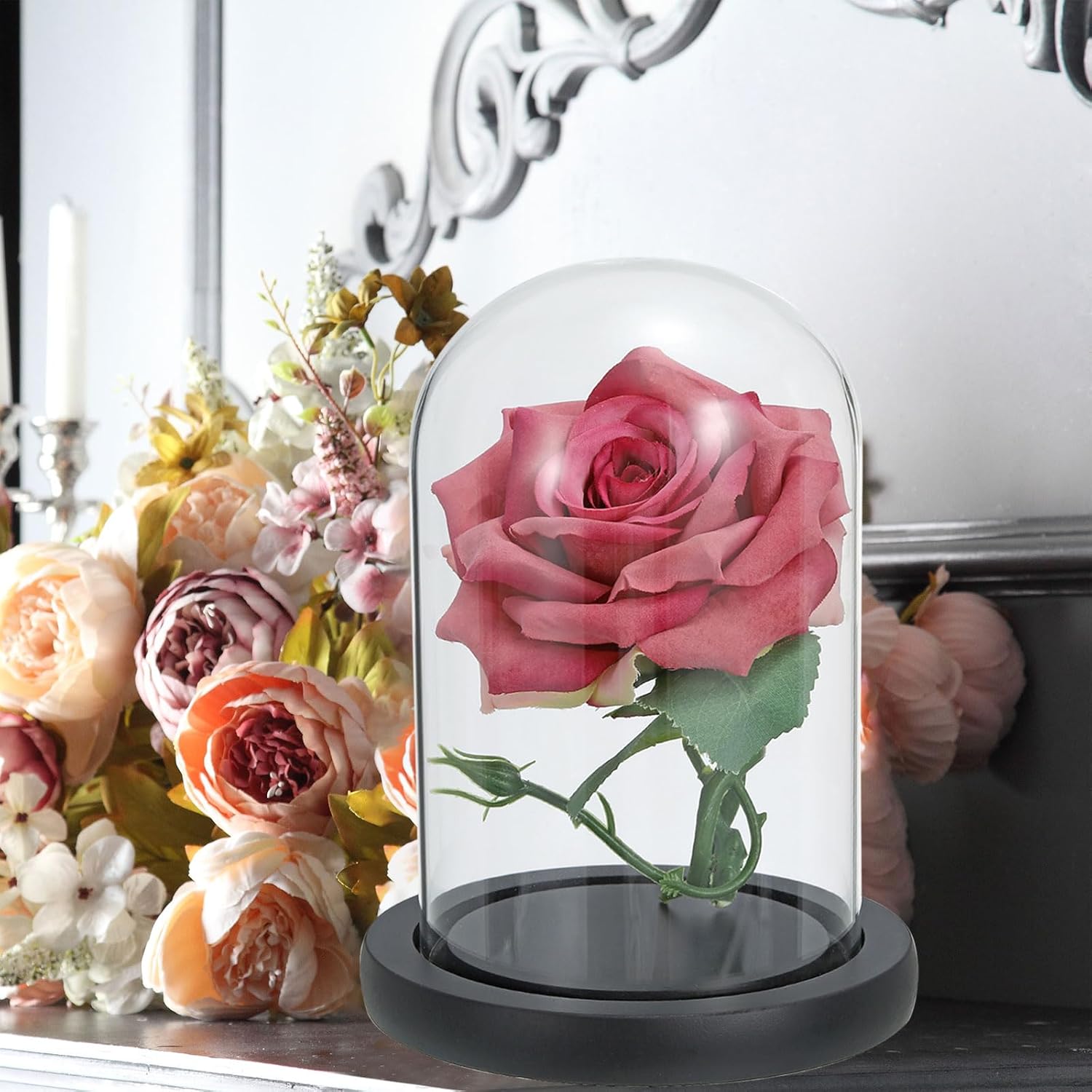 Glass Dome with Black Wooden Base - Clock Shaped Display Case - Home Decor - Desk Ornament - Christmas Decoration for Indoor Use - Image 5