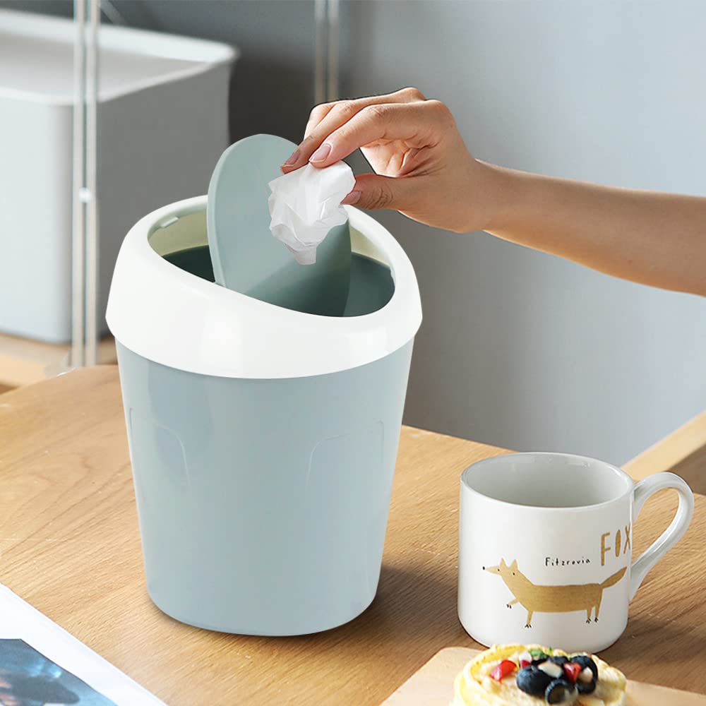 Small Trash Can with Swing Lid - Plastic Desktop Waste Bin for Office Kitchen Bathroom Student Accommodation - Image 4