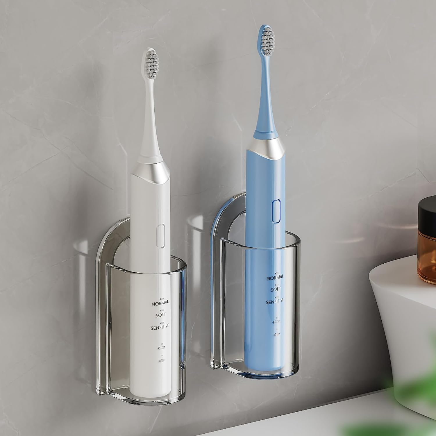 2 Pack Transparent Electric Toothbrush Organizer Wall Mounted Self Adhesive Toothbrush Holder for Bathroom - Image 1