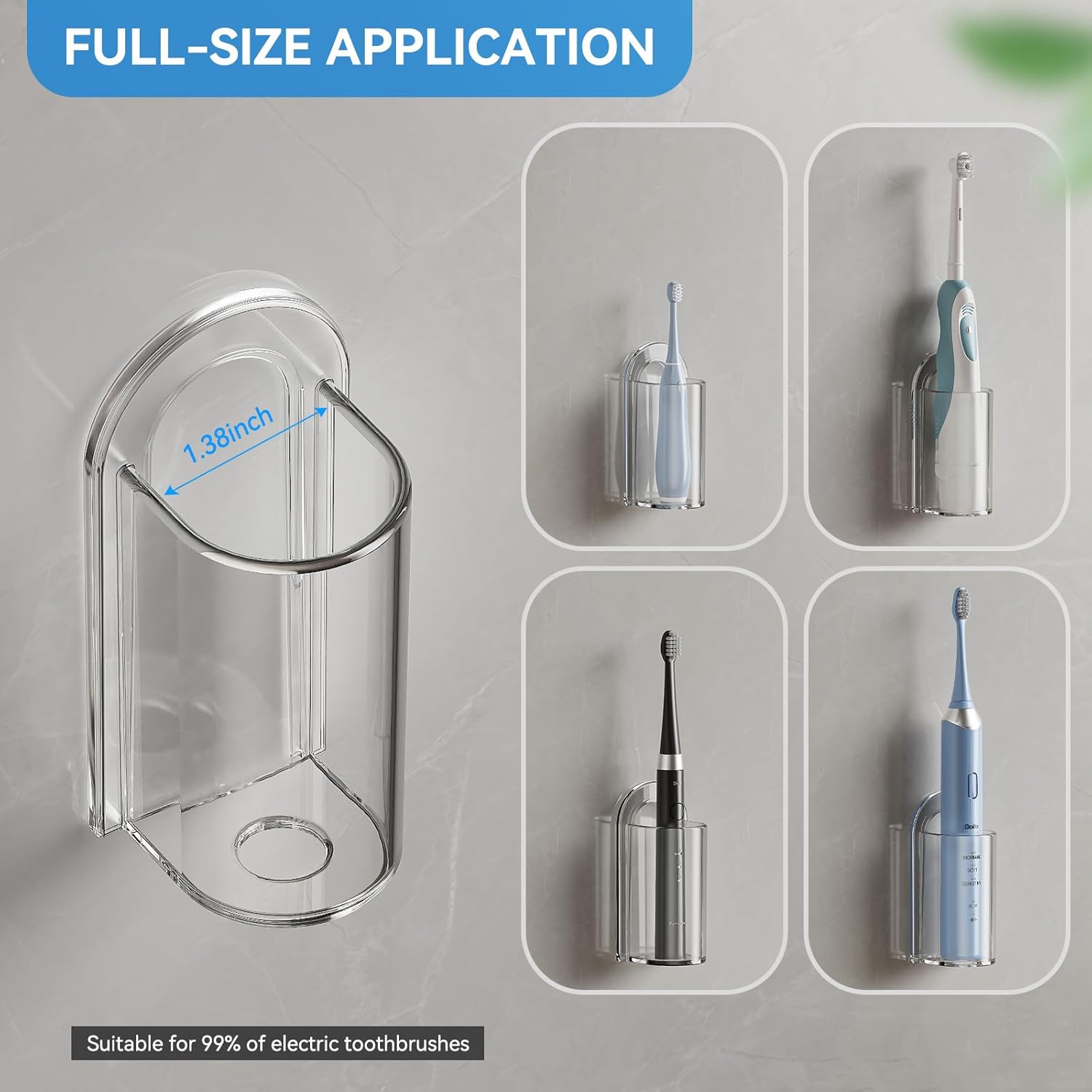 2 Pack Transparent Electric Toothbrush Organizer Wall Mounted Self Adhesive Toothbrush Holder for Bathroom - Image 2