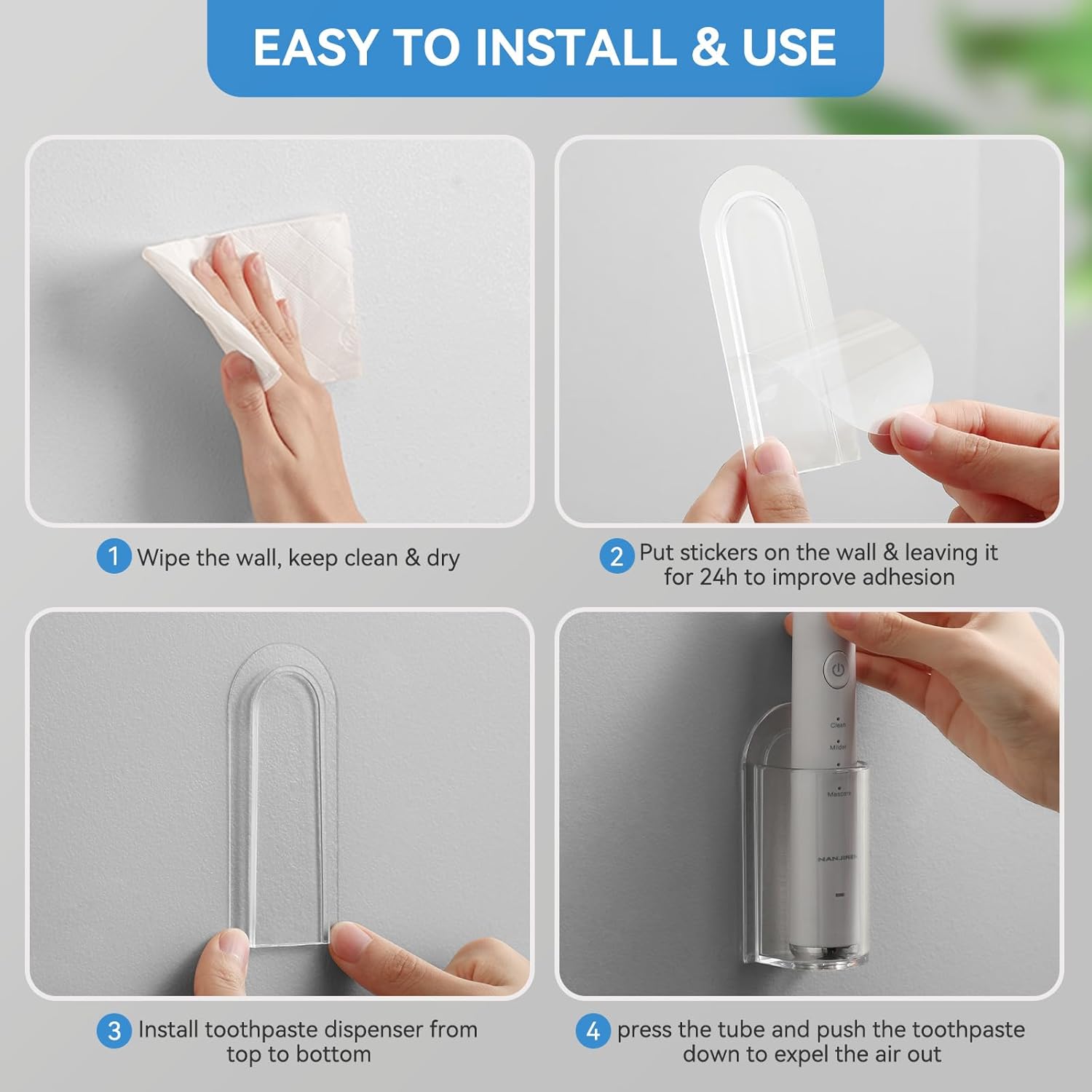 2 Pack Transparent Electric Toothbrush Organizer Wall Mounted Self Adhesive Toothbrush Holder for Bathroom - Image 4