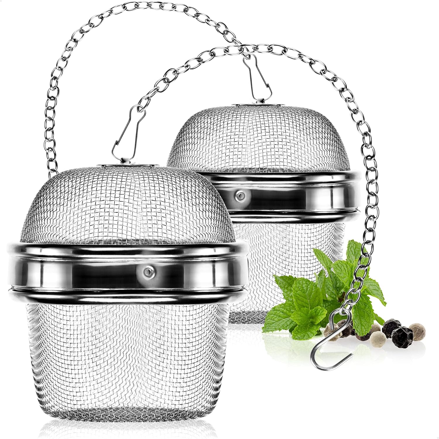 2 Pack Stainless Steel Tea Strainers with Chain 6.5cm Fine Mesh for Loose Tea Herbs Spices - Image 1