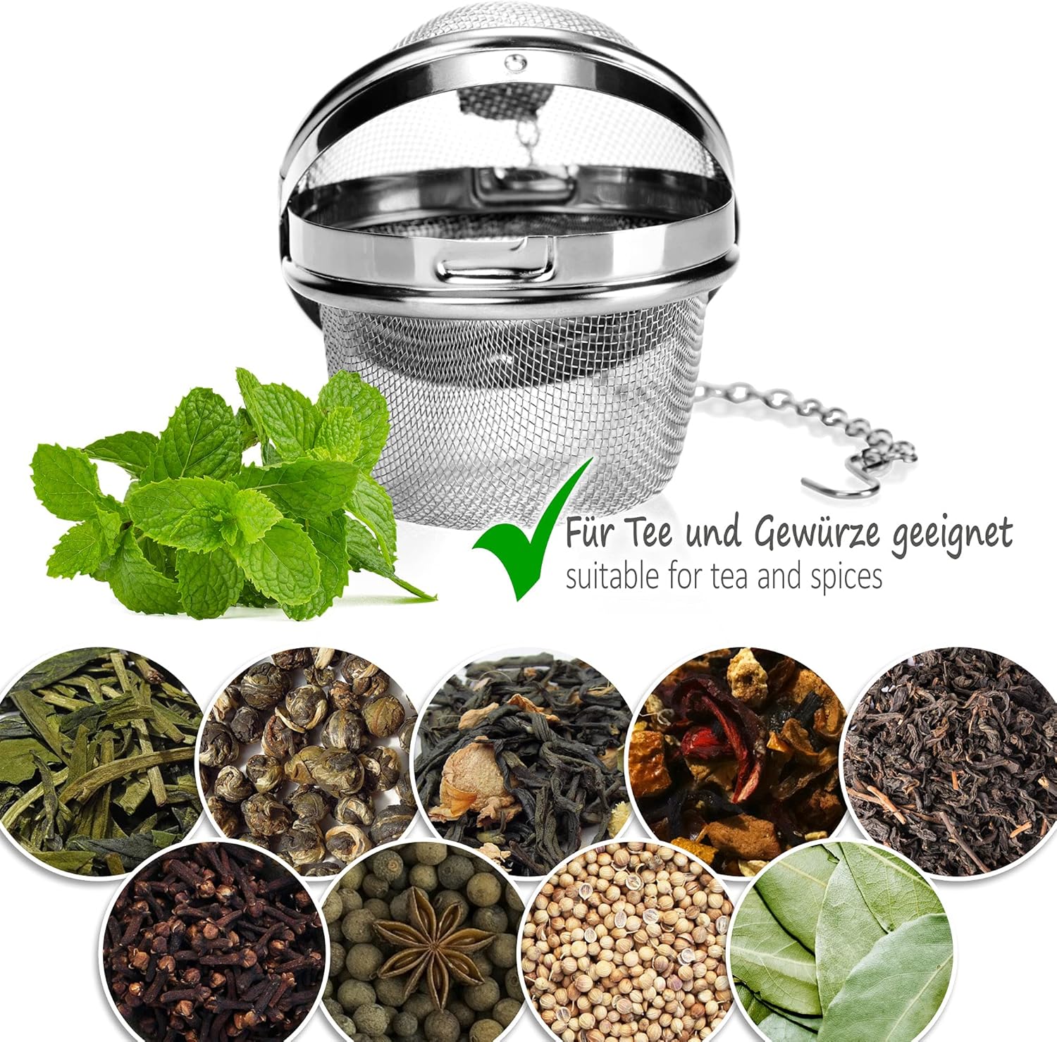 2 Pack Stainless Steel Tea Strainers with Chain 6.5cm Fine Mesh for Loose Tea Herbs Spices - Image 4