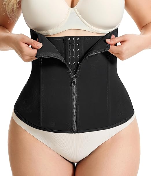 Women's Black Waist Trainer with Zipper Shapewear Tummy Control Body Shaper Sport Slimming Belt - Image 1
