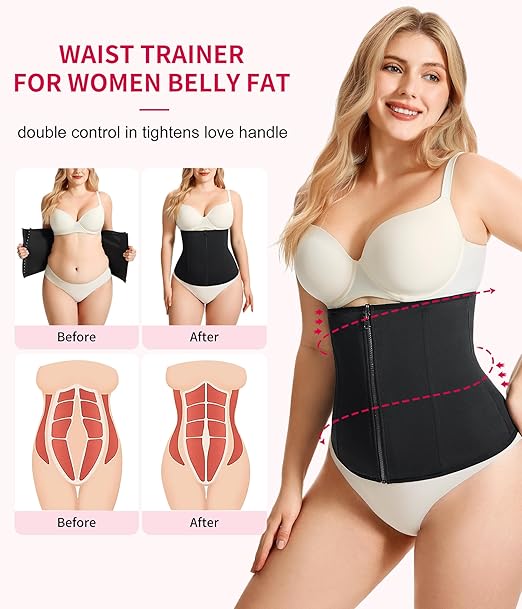 Women's Black Waist Trainer with Zipper Shapewear Tummy Control Body Shaper Sport Slimming Belt - Image 2