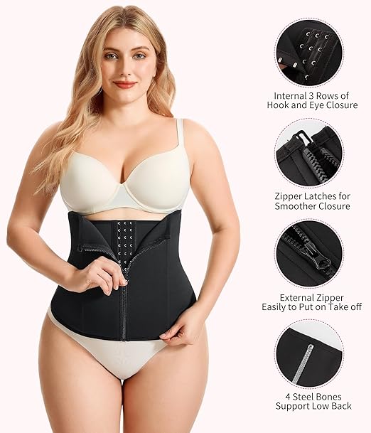 Women's Black Waist Trainer with Zipper Shapewear Tummy Control Body Shaper Sport Slimming Belt - Image 3