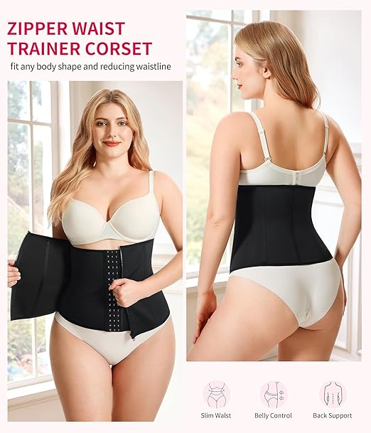 Women's Black Waist Trainer with Zipper Shapewear Tummy Control Body Shaper Sport Slimming Belt - Image 4