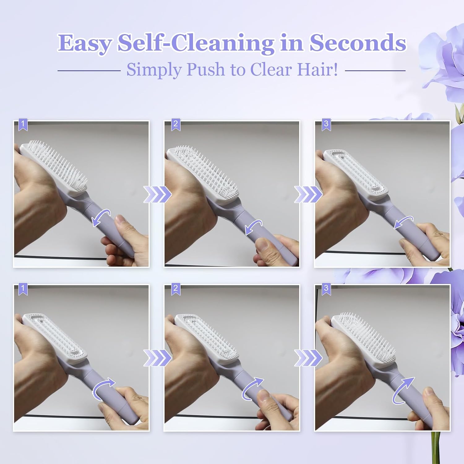 Women's Purple Anti-Static Hair Brush with Massage Function Retractable Design Suitable for Fine Hair Easily Removes Hair - Image 2