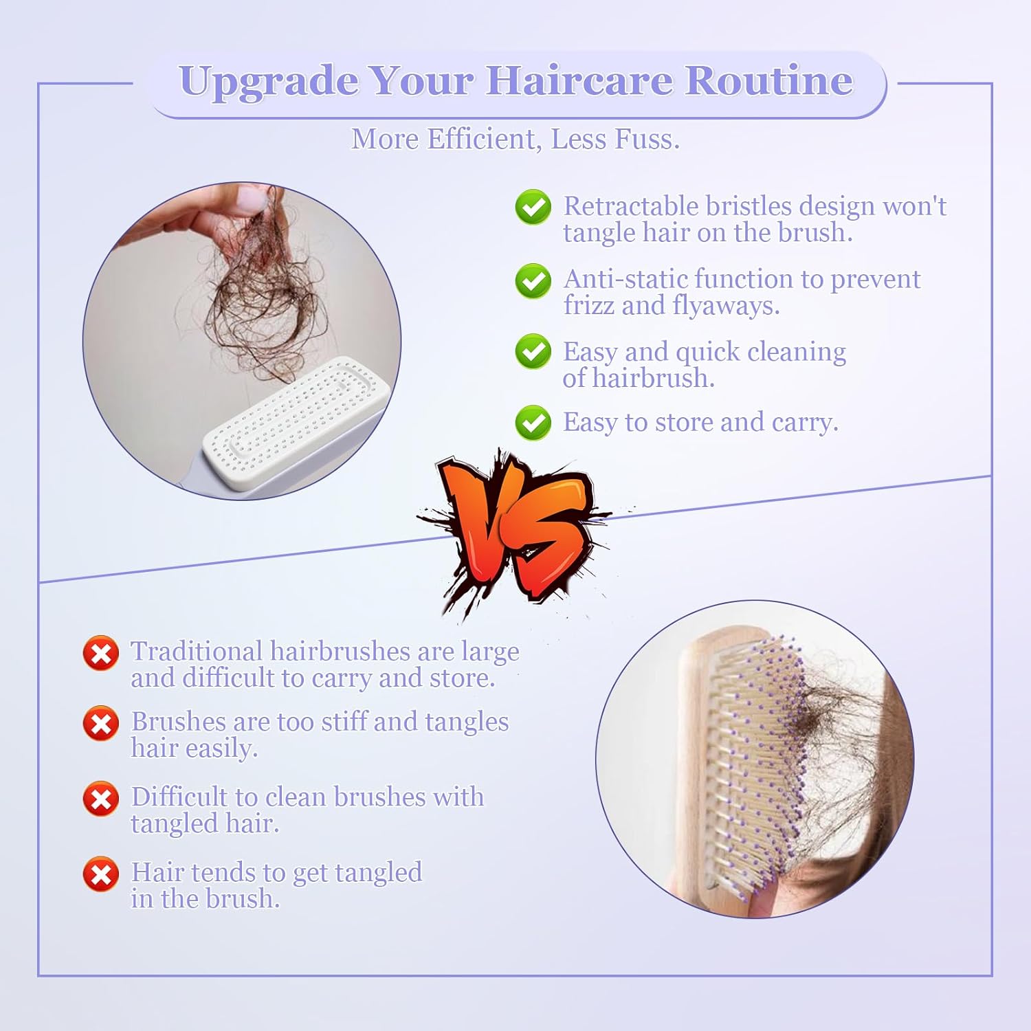 Women's Purple Anti-Static Hair Brush with Massage Function Retractable Design Suitable for Fine Hair Easily Removes Hair - Image 3