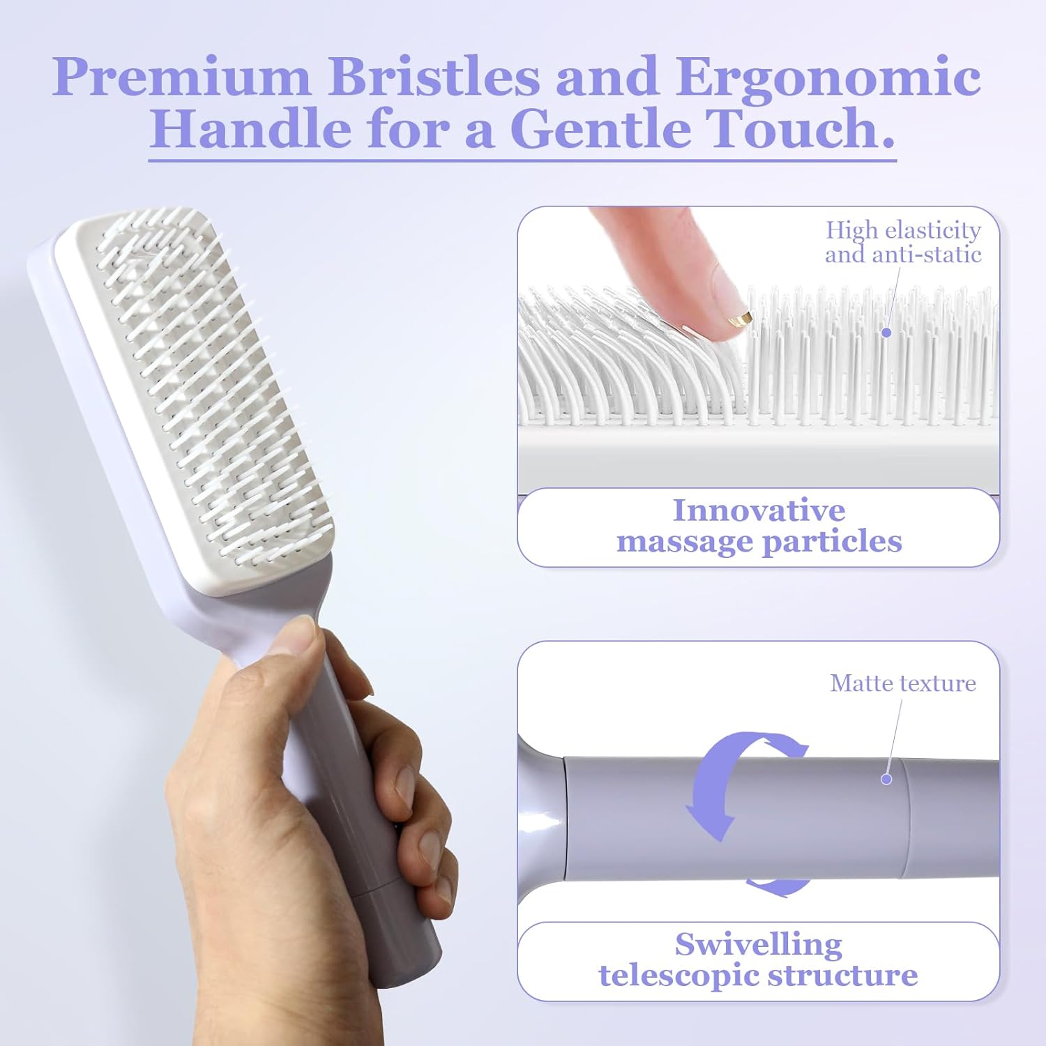Women's Purple Anti-Static Hair Brush with Massage Function Retractable Design Suitable for Fine Hair Easily Removes Hair - Image 4