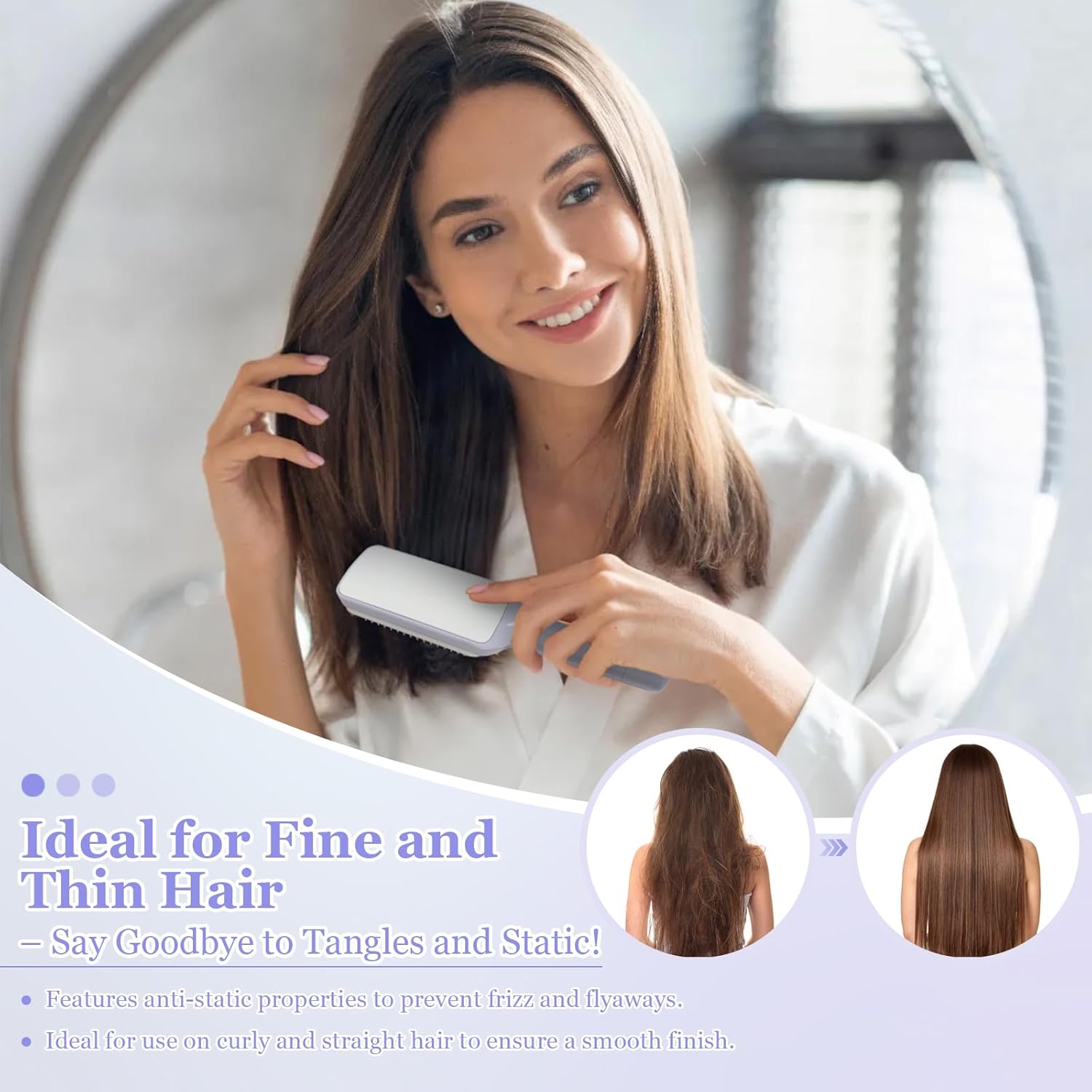 Women's Purple Anti-Static Hair Brush with Massage Function Retractable Design Suitable for Fine Hair Easily Removes Hair - Image 7