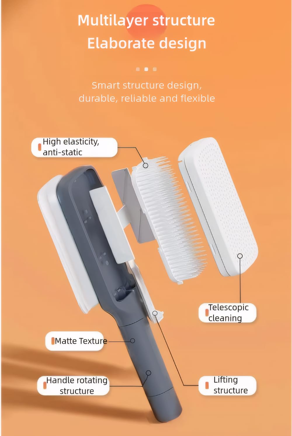 Women's Black Antistatic Hair Brush Massage Comb Retractable for Fine Hair Easily Removes Hair - Image 4