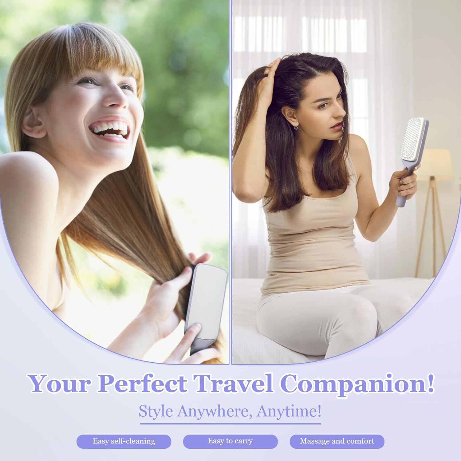 Women's Black Antistatic Hair Brush Massage Comb Retractable for Fine Hair Easily Removes Hair - Image 6