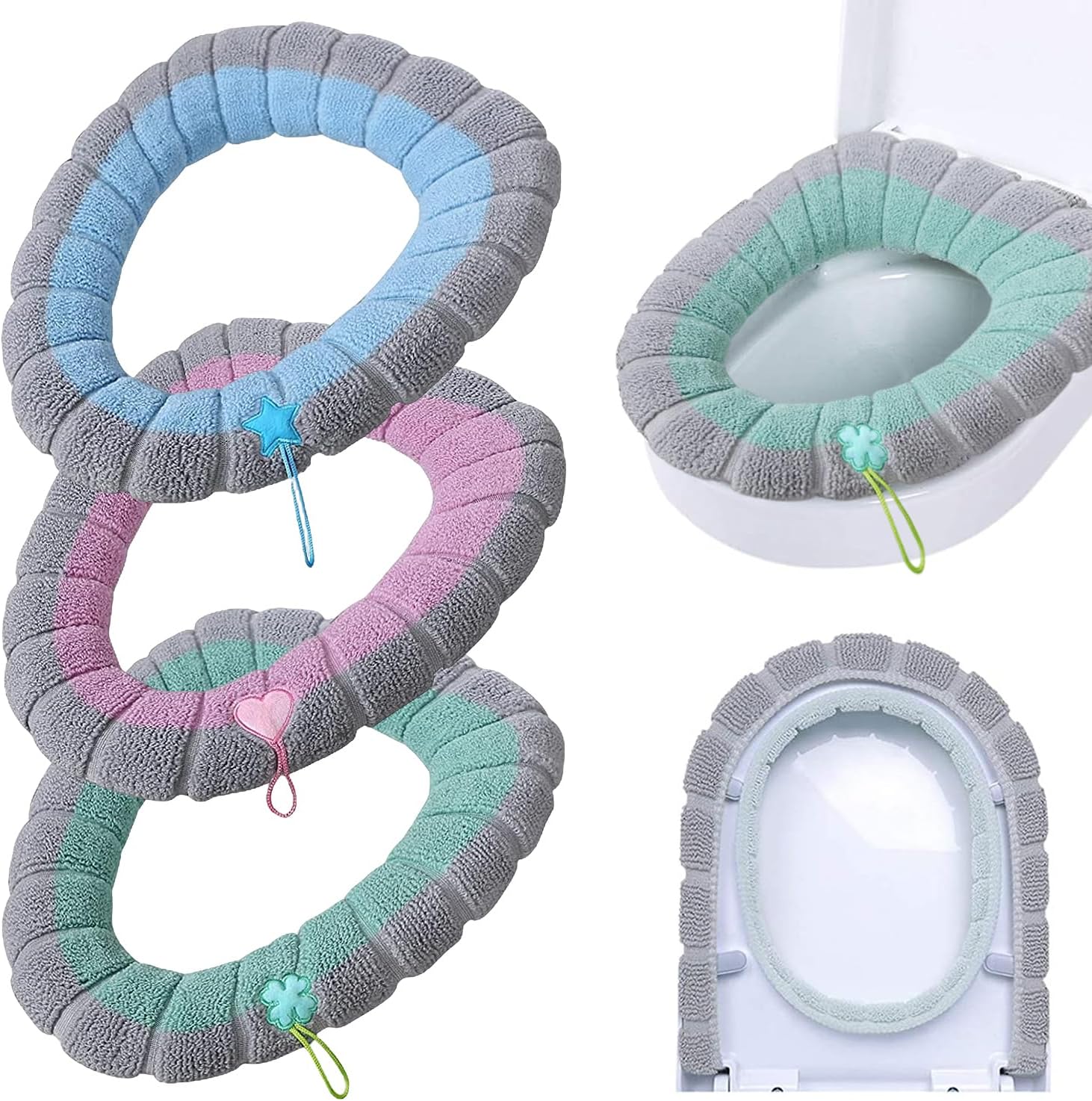 Toilet Seat Covers Set of 3 Universal with Handles Soft Comfortable for Bathroom Use - Image 1
