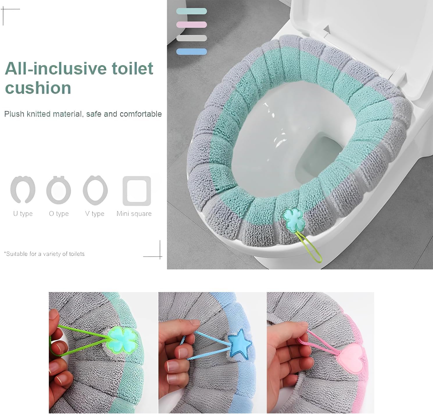 Toilet Seat Covers Set of 3 Universal with Handles Soft Comfortable for Bathroom Use - Image 3