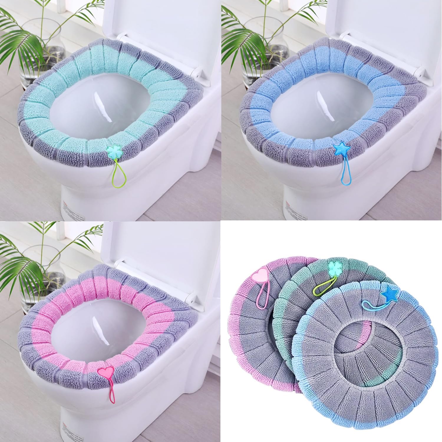 Toilet Seat Covers Set of 3 Universal with Handles Soft Comfortable for Bathroom Use - Image 5