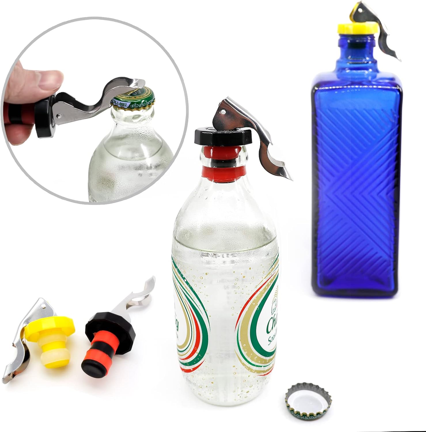 6 Pack Silicone Vacuum Bottle Stoppers Red Yellow Black for Wine Champagne Beer Whisky Soft Drinks Water Airtight Reusable - Image 2