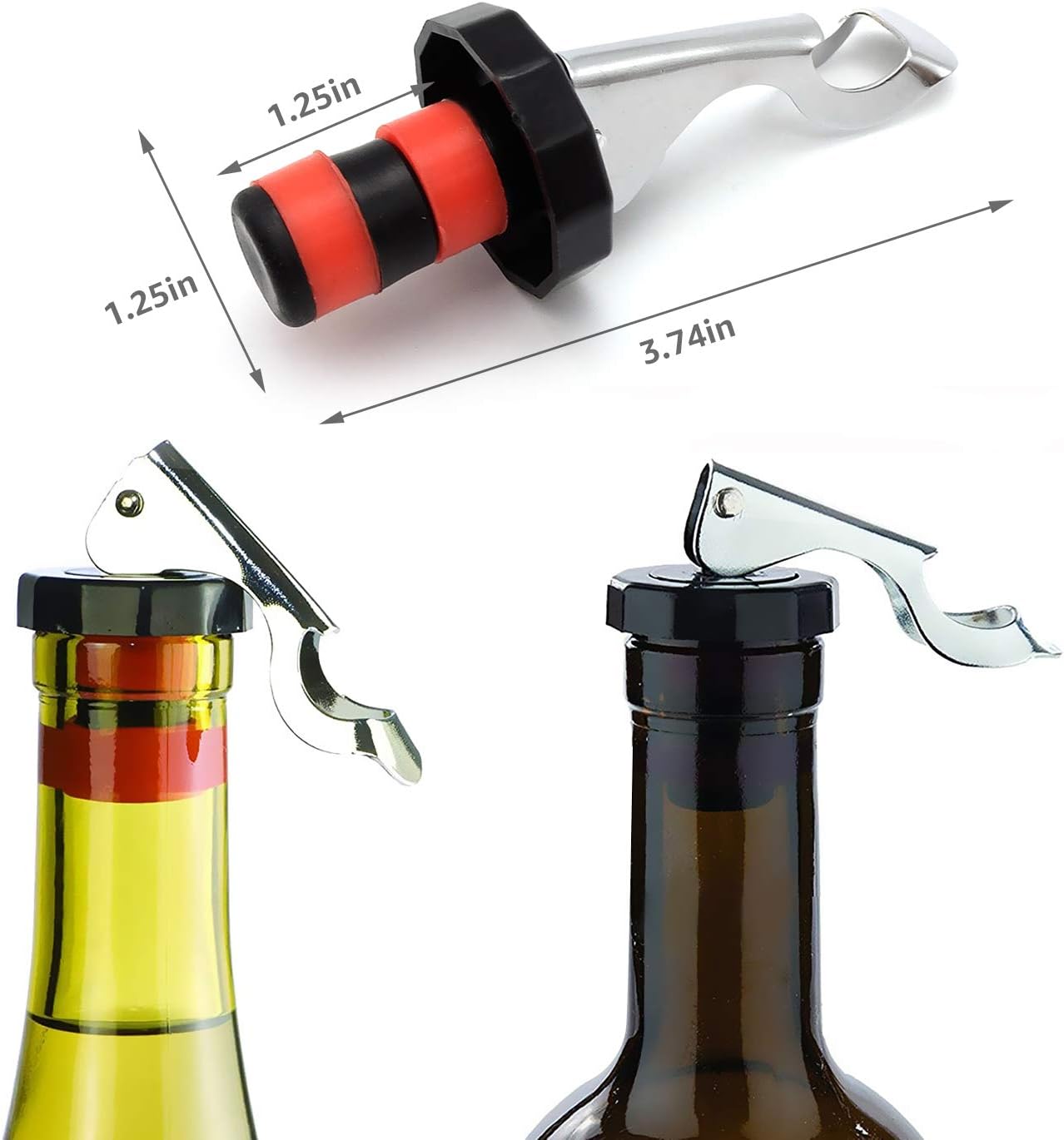 6 Pack Silicone Vacuum Bottle Stoppers Red Yellow Black for Wine Champagne Beer Whisky Soft Drinks Water Airtight Reusable - Image 4