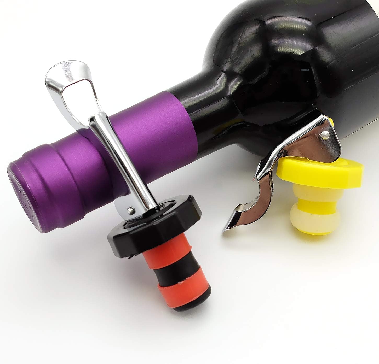 6 Pack Silicone Vacuum Bottle Stoppers Red Yellow Black for Wine Champagne Beer Whisky Soft Drinks Water Airtight Reusable - Image 5