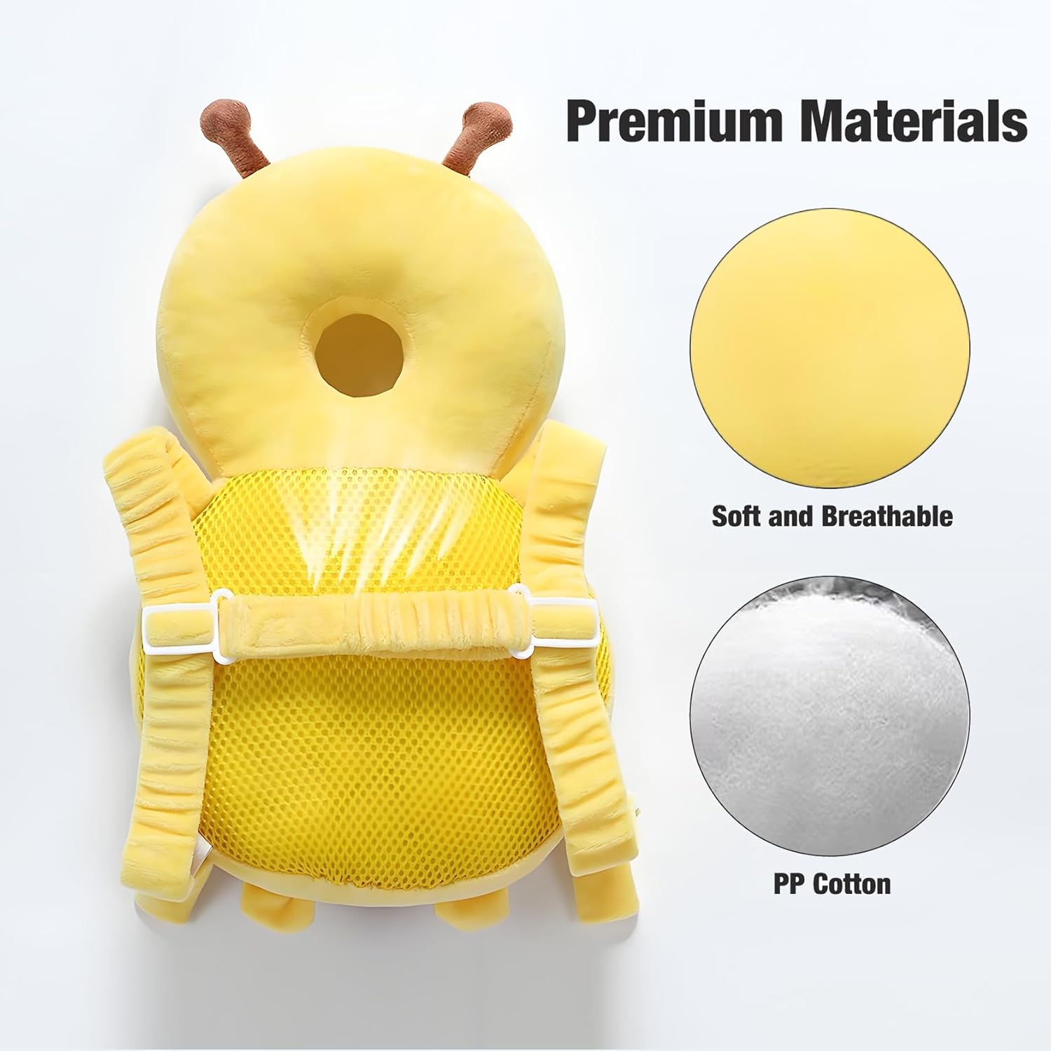 Adjustable Kids Safety Pillow 30cm x 18cm Yellow Toddler Head Protector Cushion for Safe Playtime - Image 4