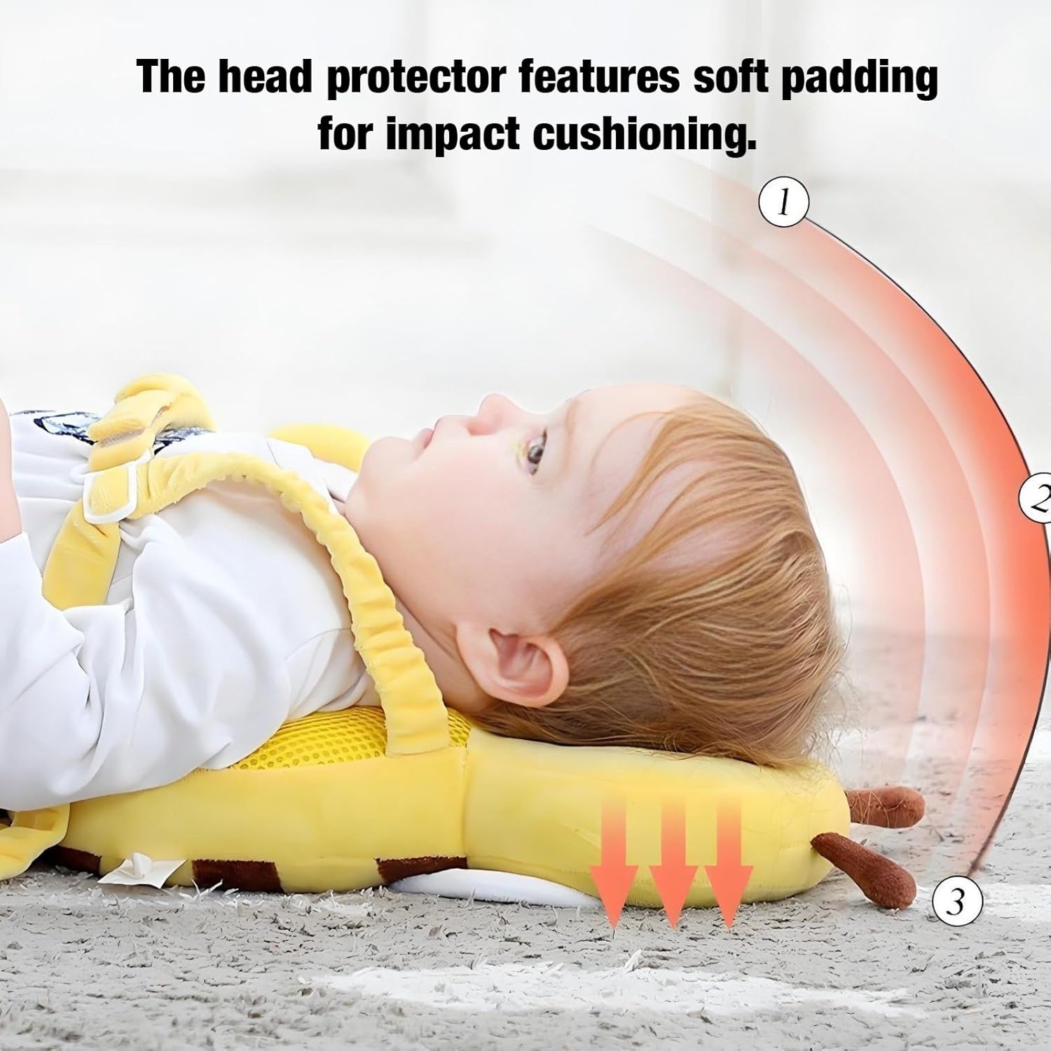 Adjustable Kids Safety Pillow 30cm x 18cm Yellow Toddler Head Protector Cushion for Safe Playtime - Image 5