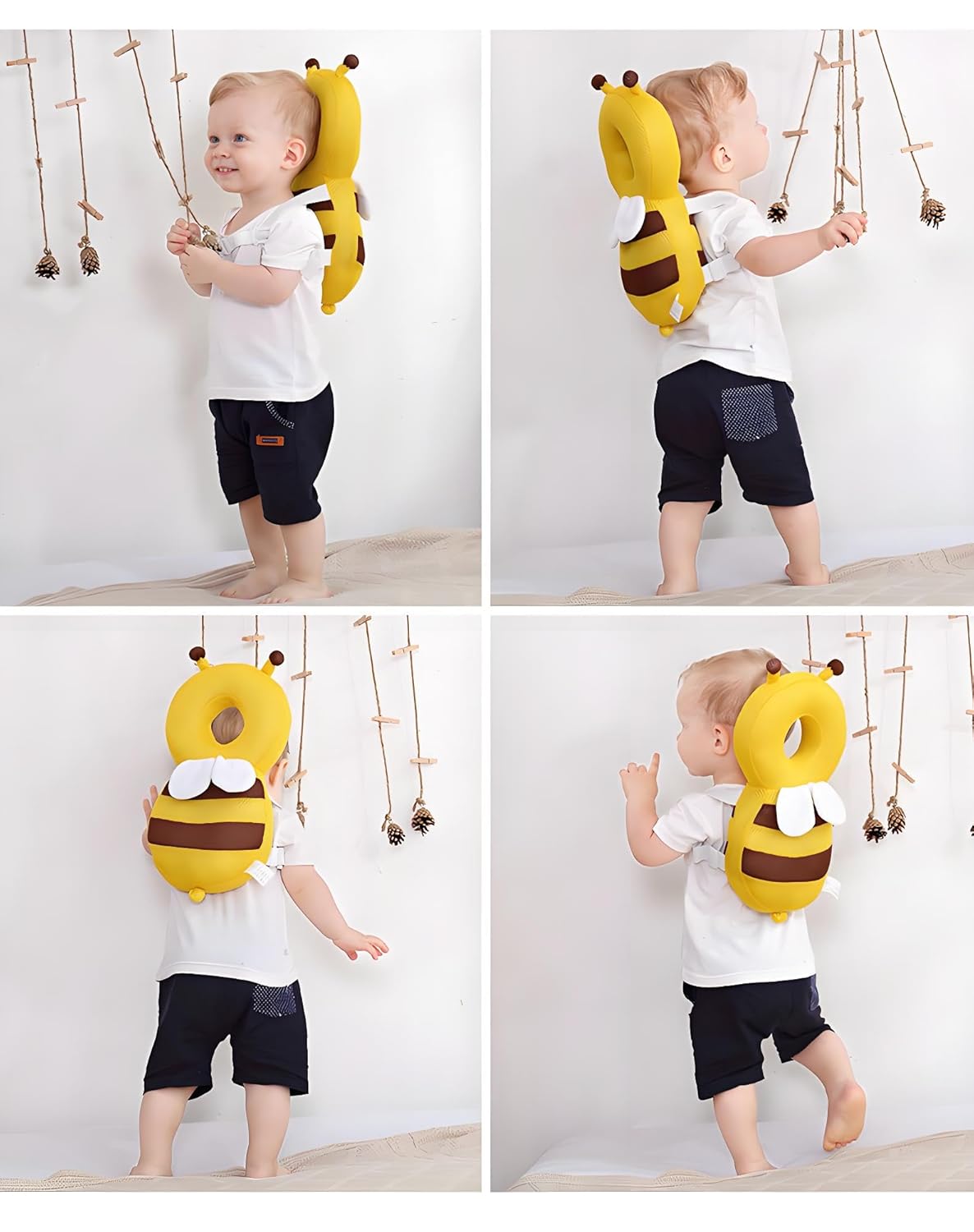 Adjustable Kids Safety Pillow 30cm x 18cm Yellow Toddler Head Protector Cushion for Safe Playtime - Image 7