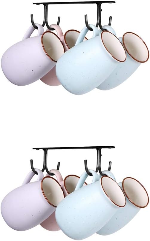 Under Cabinet Industrial Mug Holder - Space-Saving Hanging Rack for Mugs, Cups & Kitchen Accessories - 4 Hooks - 2 Pack - Image 1