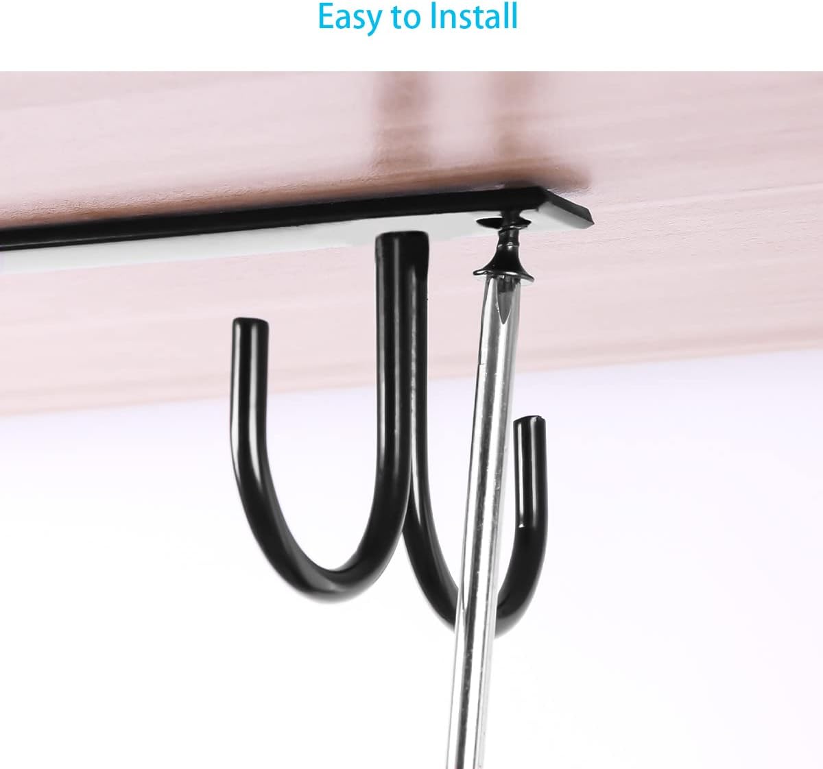 Under Cabinet Industrial Mug Holder - Space-Saving Hanging Rack for Mugs, Cups & Kitchen Accessories - 4 Hooks - 2 Pack - Image 5