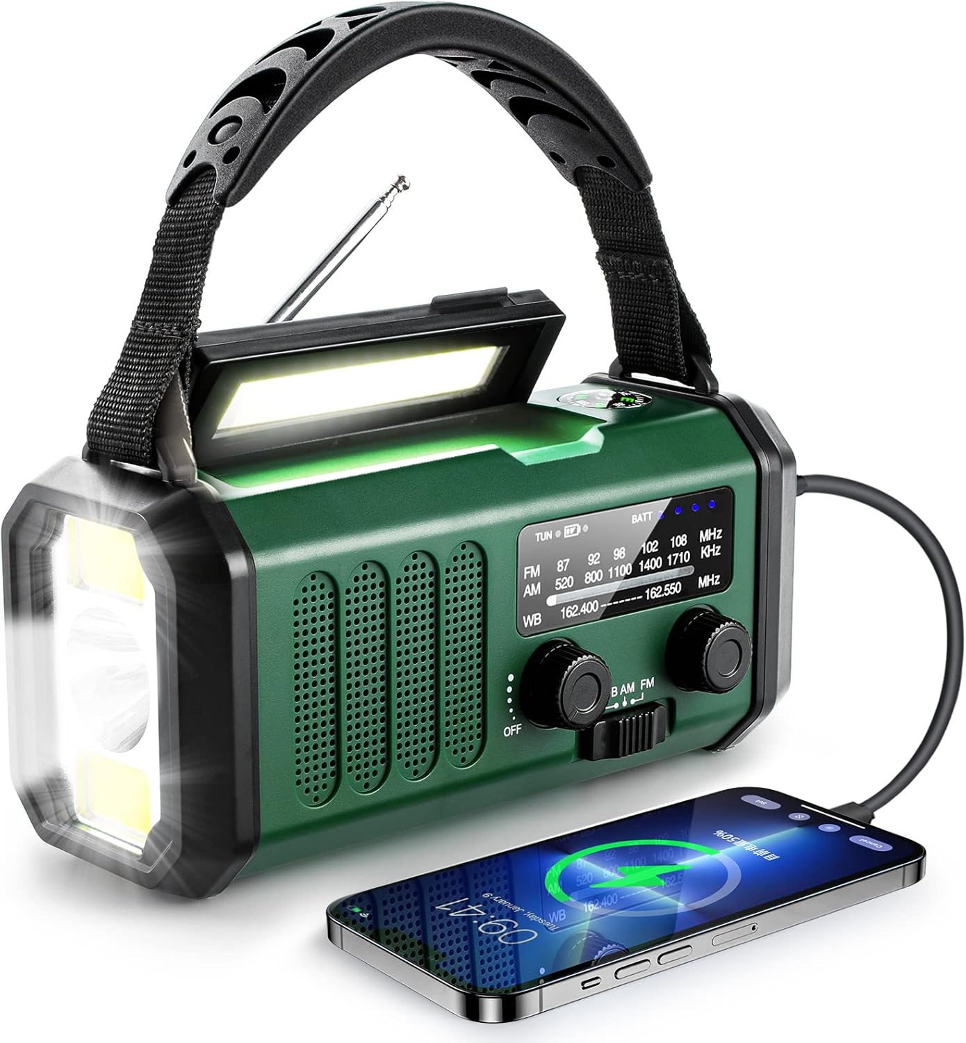 10000mAh Solar Powered Emergency Radio & Power Bank All-in-1 Survival Device with Hand Crank NOAA Alert Powerful Flashlight for Outdoor Camping and Emergency Use - Image 1