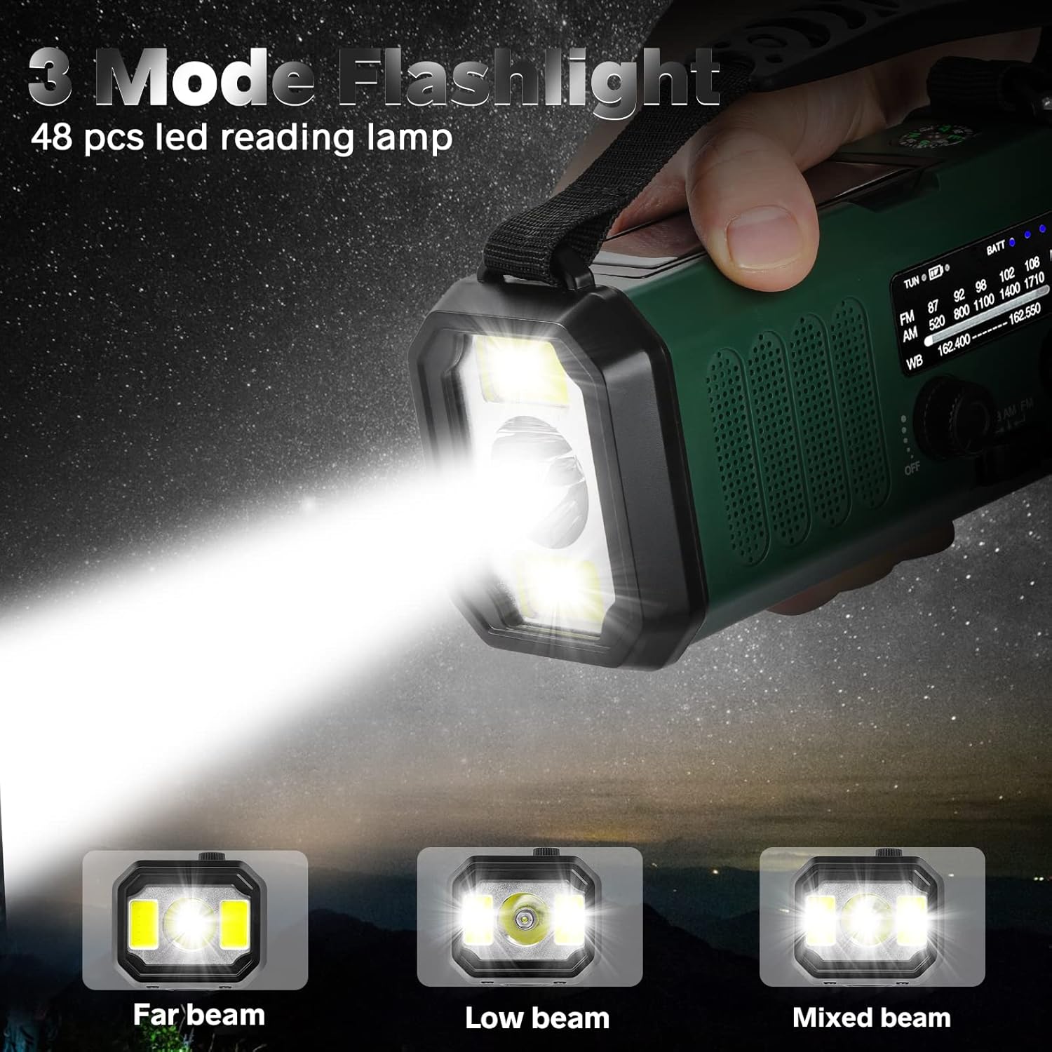 10000mAh Solar Powered Emergency Radio & Power Bank All-in-1 Survival Device with Hand Crank NOAA Alert Powerful Flashlight for Outdoor Camping and Emergency Use - Image 3
