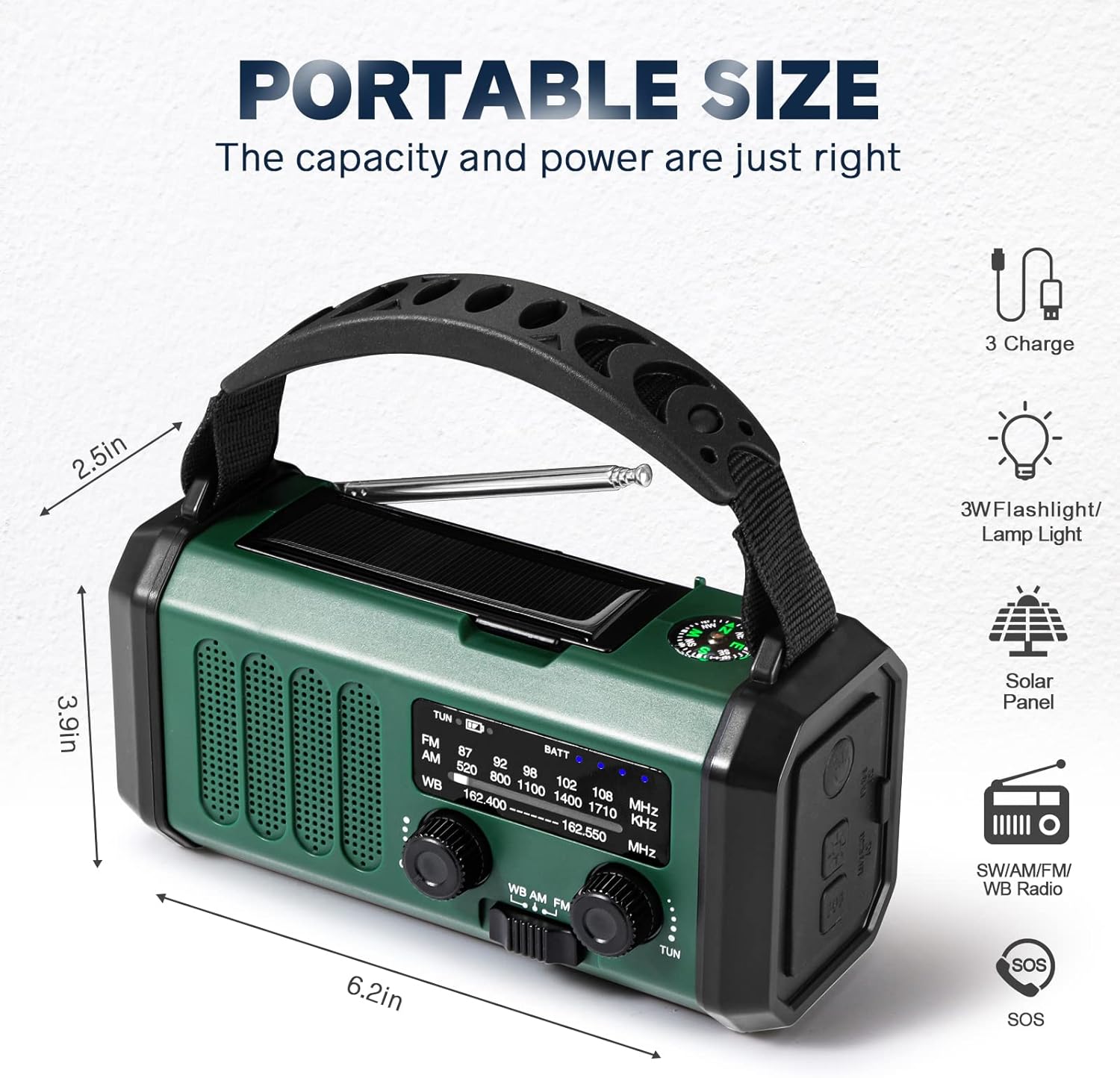 10000mAh Solar Powered Emergency Radio & Power Bank All-in-1 Survival Device with Hand Crank NOAA Alert Powerful Flashlight for Outdoor Camping and Emergency Use - Image 6